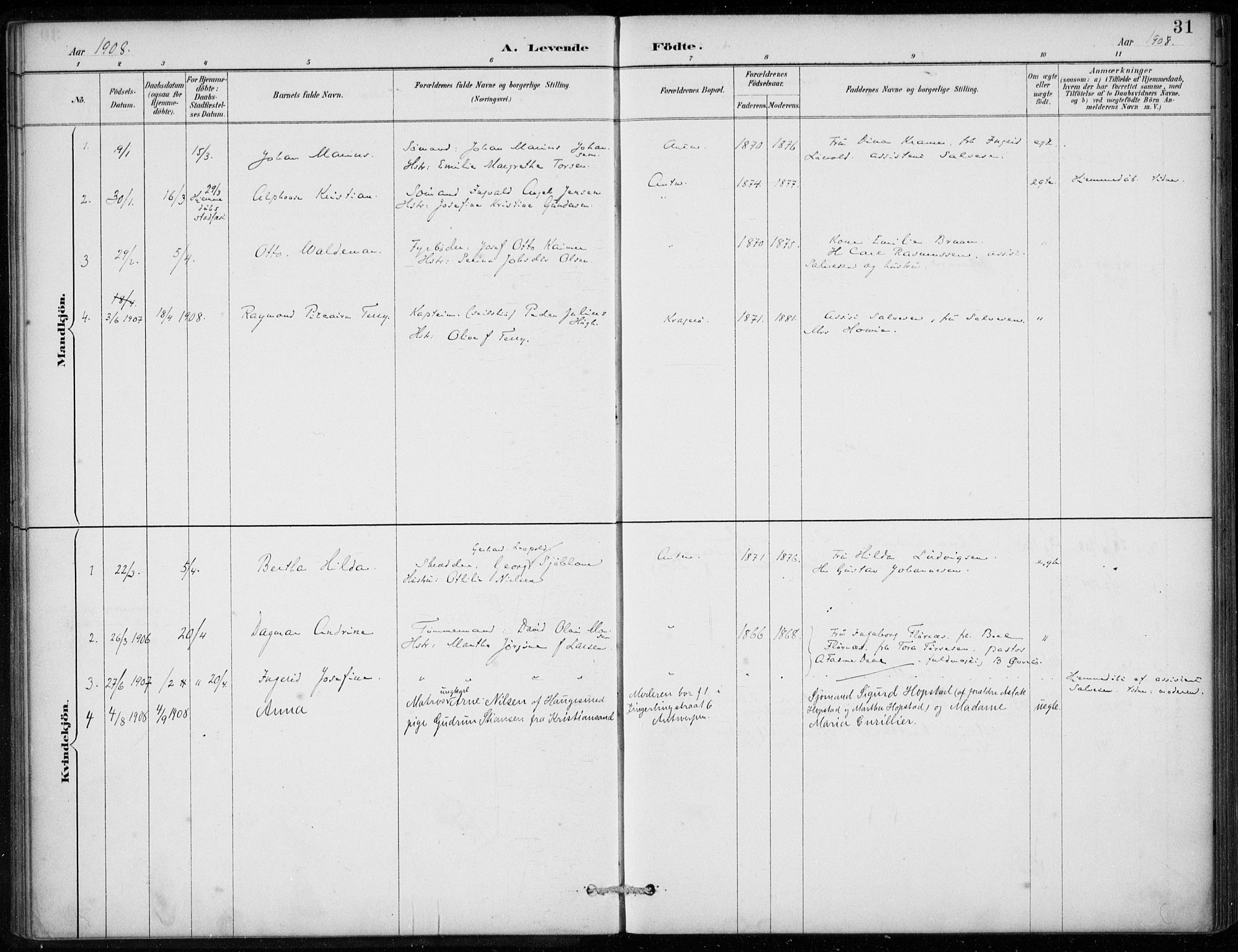 Den norske sjømannsmisjon i utlandet/Antwerpen, SAB/SAB/PA-0105/H/Ha/L0002: Parish register (official) no. A 2, 1887-1913, p. 31