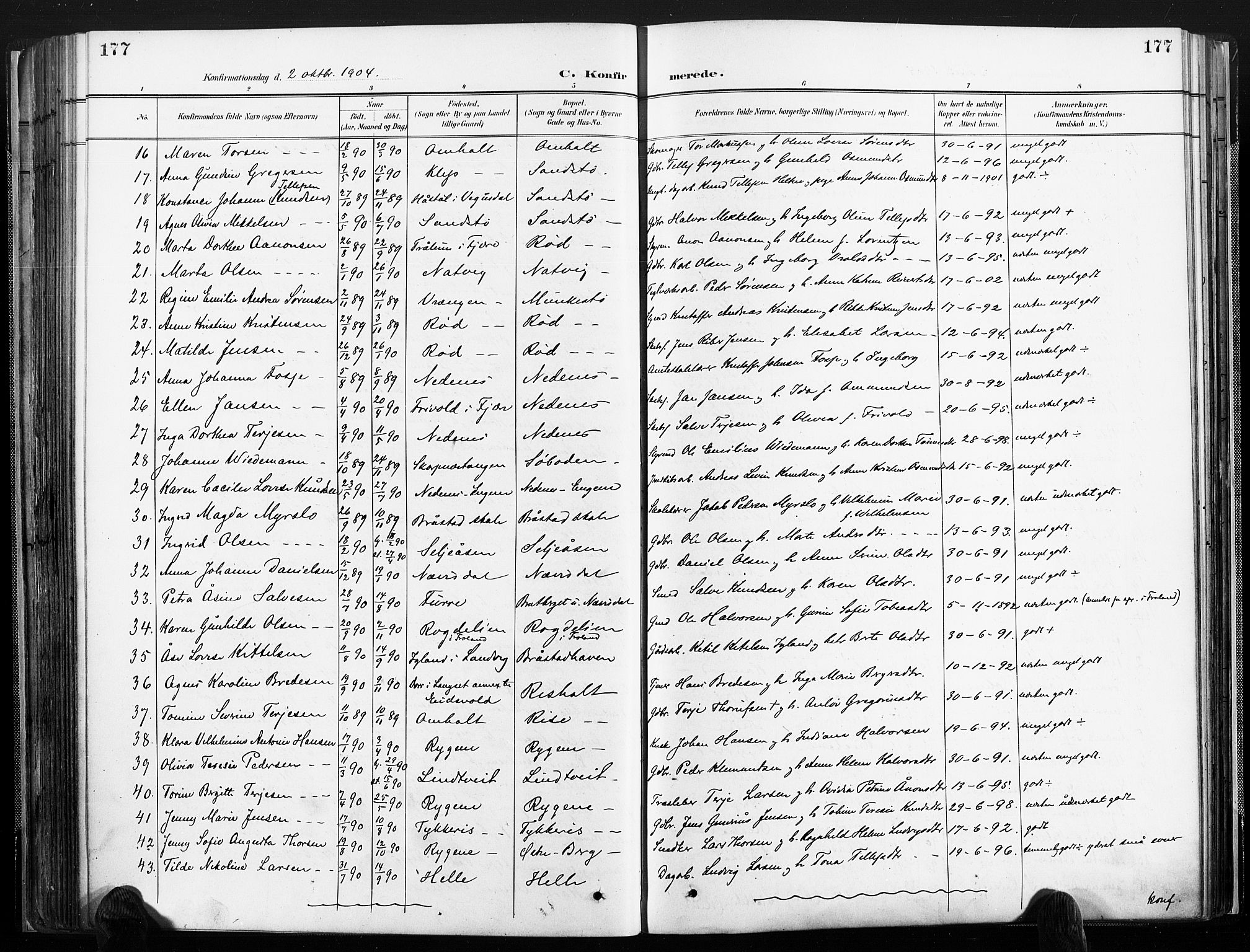 Øyestad sokneprestkontor, AV/SAK-1111-0049/F/Fa/L0018: Parish register (official) no. A 18, 1897-1907, p. 177