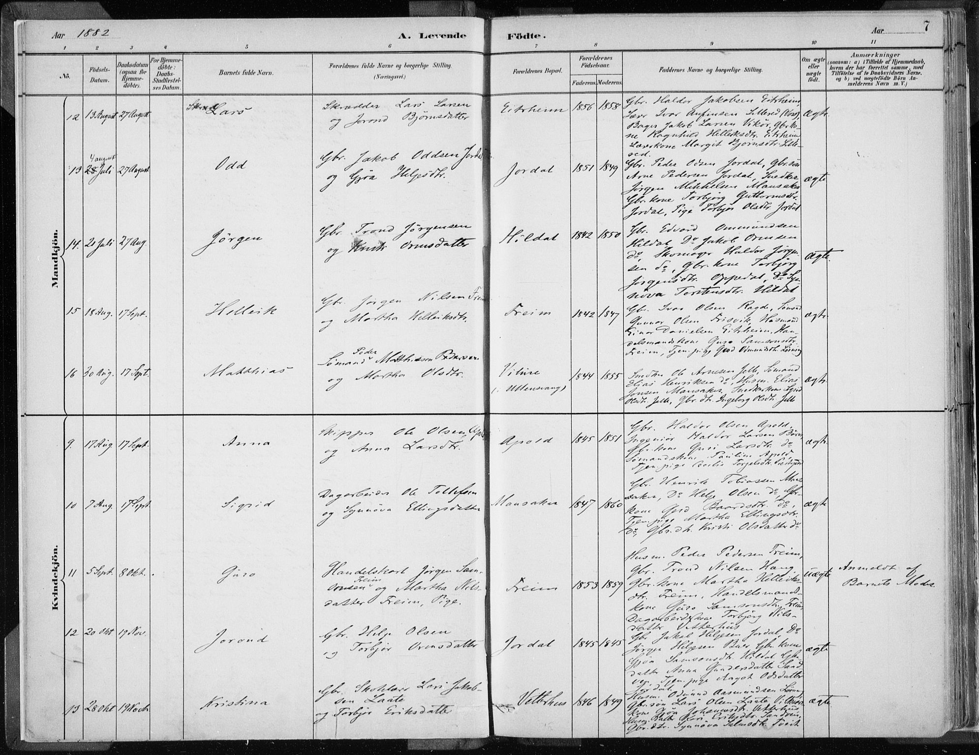 Odda Sokneprestembete, SAB/A-77201/H/Haa: Parish register (official) no. A  3, 1882-1913, p. 7