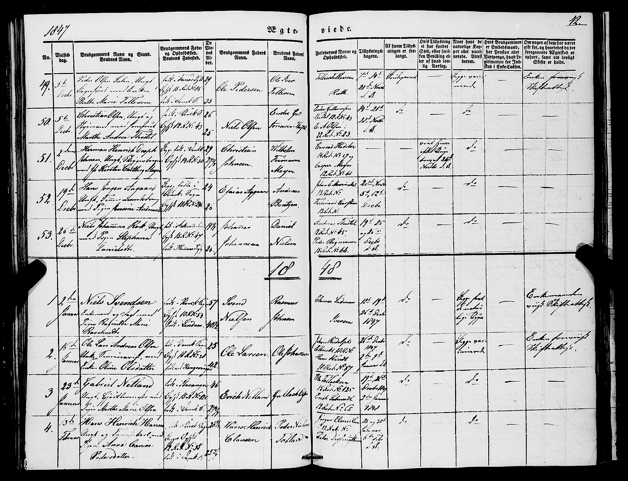 Domkirken sokneprestembete, SAB/A-74801/H/Haa/L0033: Parish register (official) no. D 1, 1841-1853, p. 42