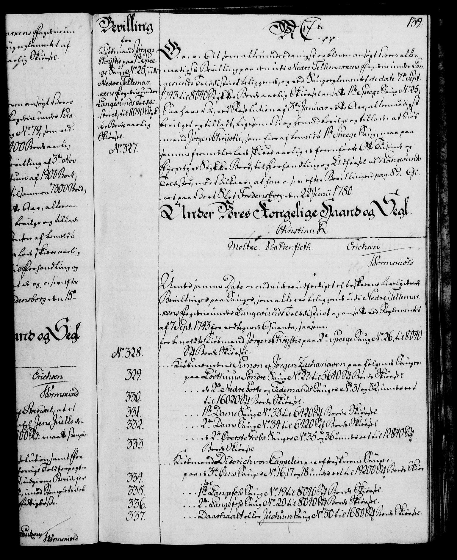 Rentekammeret, Kammerkanselliet, AV/RA-EA-3111/G/Gg/Gga/L0011: Norsk ekspedisjonsprotokoll med register (merket RK 53.11), 1779-1781, p. 139