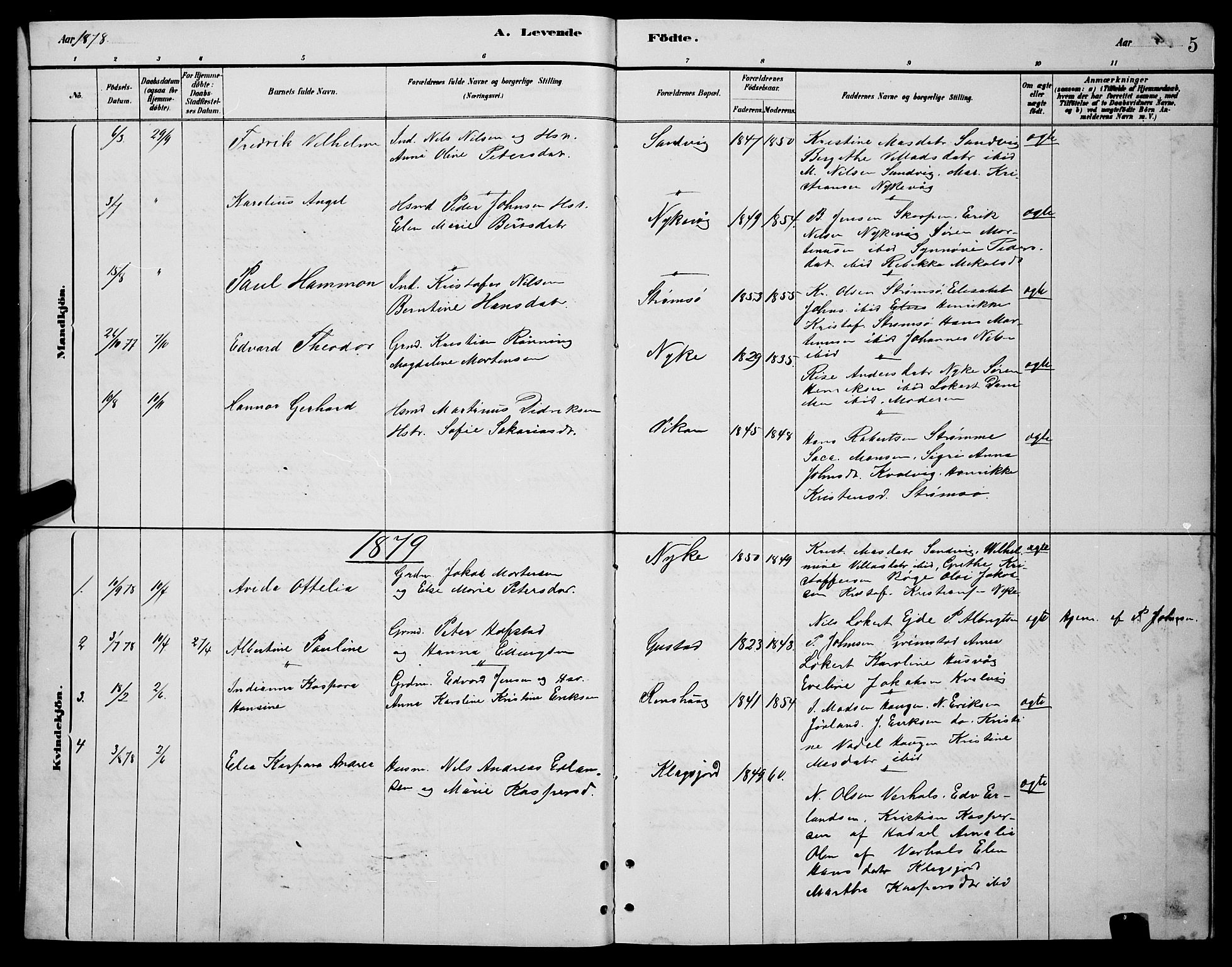 Ministerialprotokoller, klokkerbøker og fødselsregistre - Nordland, AV/SAT-A-1459/892/L1325: Parish register (copy) no. 892C02, 1878-1896, p. 5