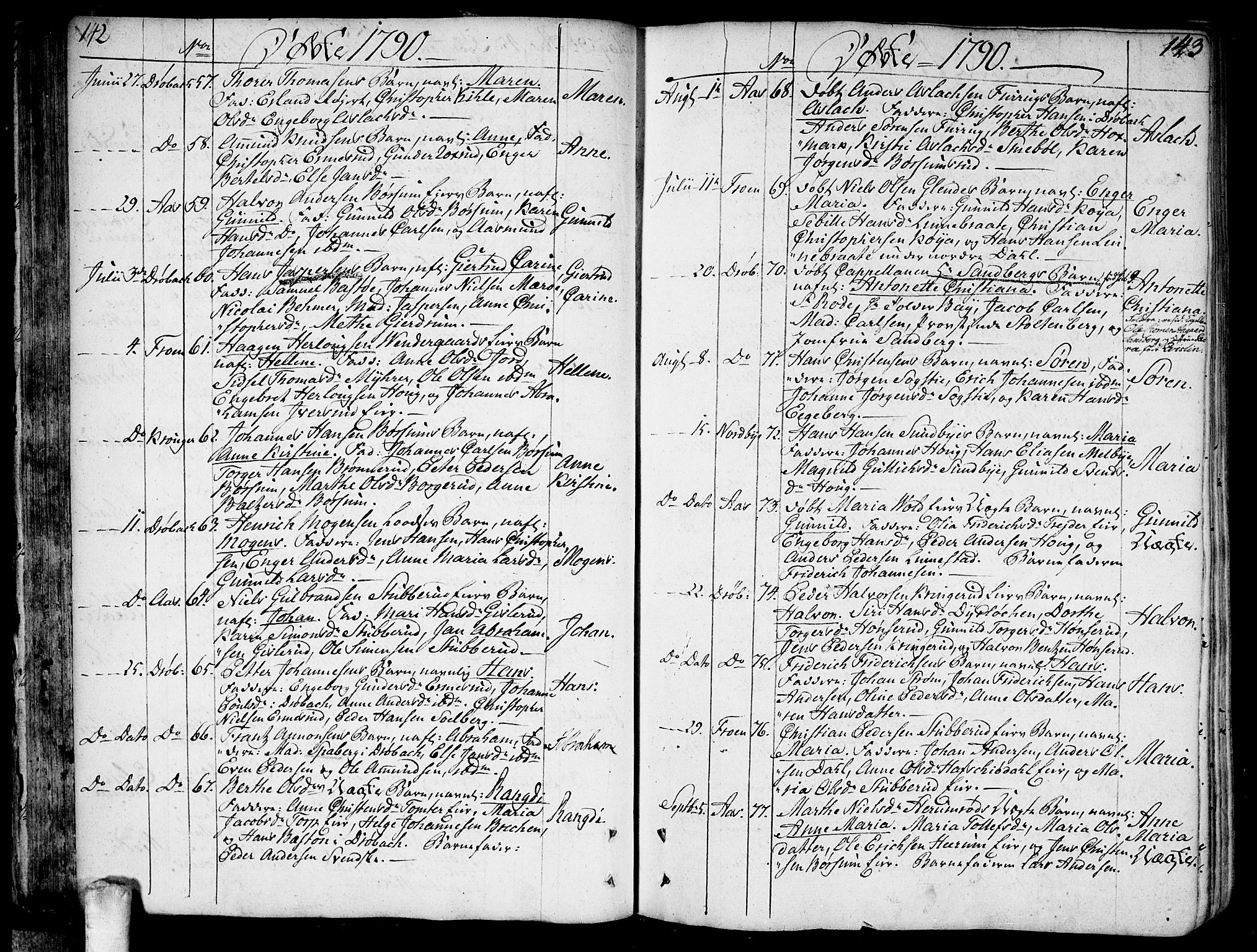 Ås prestekontor Kirkebøker, SAO/A-10894/F/Fa/L0002: Parish register (official) no. I 2, 1778-1813, p. 142-143