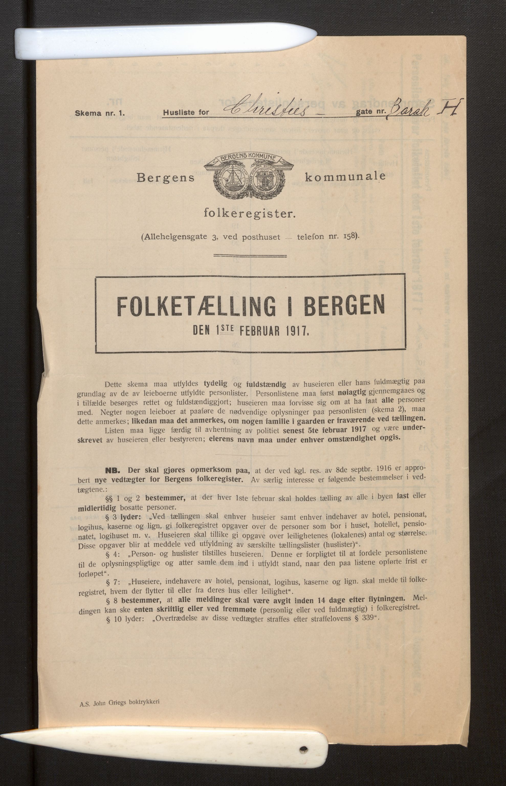 SAB, Municipal Census 1917 for Bergen, 1917, p. 4379