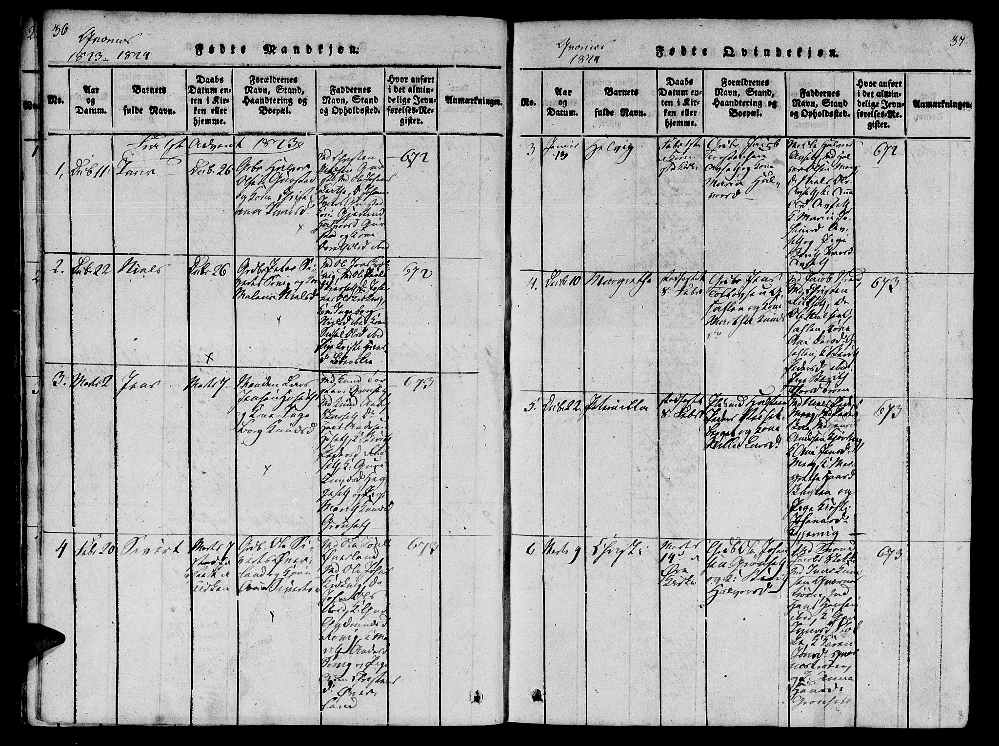 Ministerialprotokoller, klokkerbøker og fødselsregistre - Møre og Romsdal, AV/SAT-A-1454/568/L0800: Parish register (official) no. 568A09 /1, 1819-1830, p. 36-37