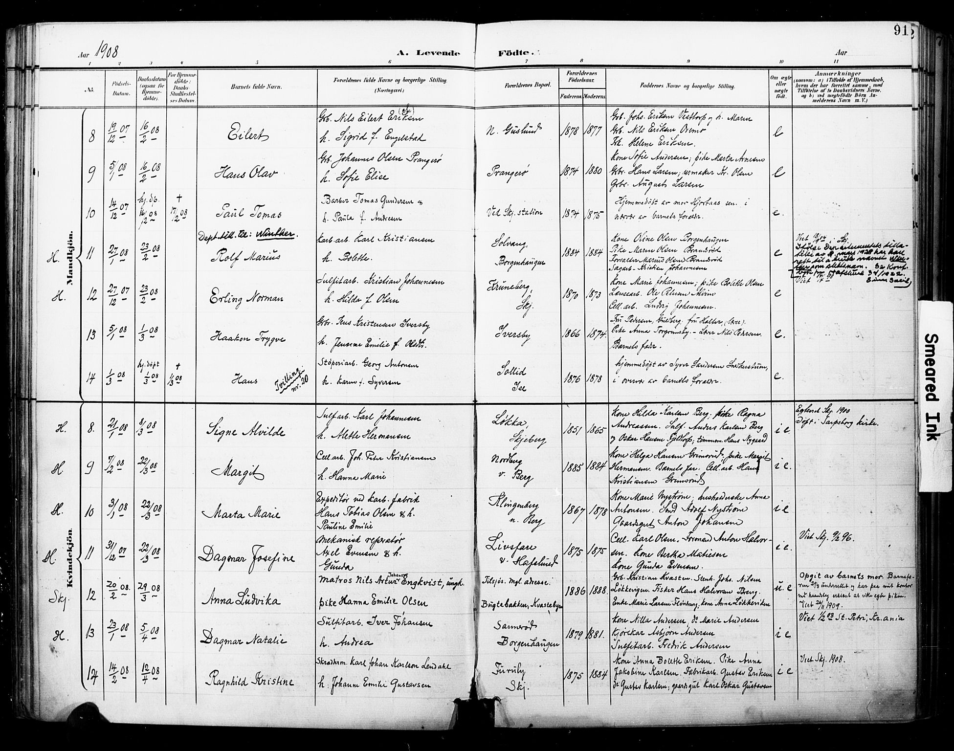 Skjeberg prestekontor Kirkebøker, SAO/A-10923/F/Fa/L0010: Parish register (official) no. I 10, 1898-1911, p. 91