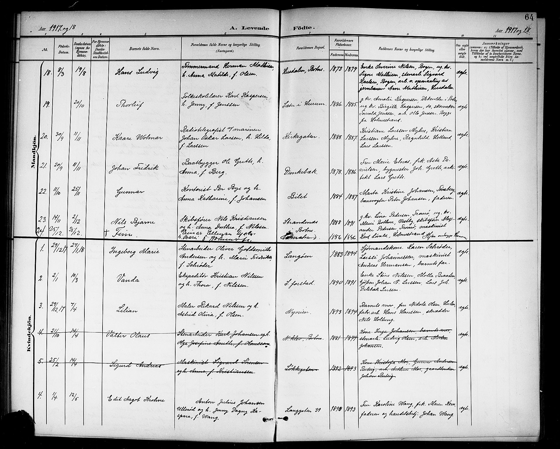 Holmestrand kirkebøker, AV/SAKO-A-346/G/Ga/L0006: Parish register (copy) no. 6, 1901-1923, p. 64