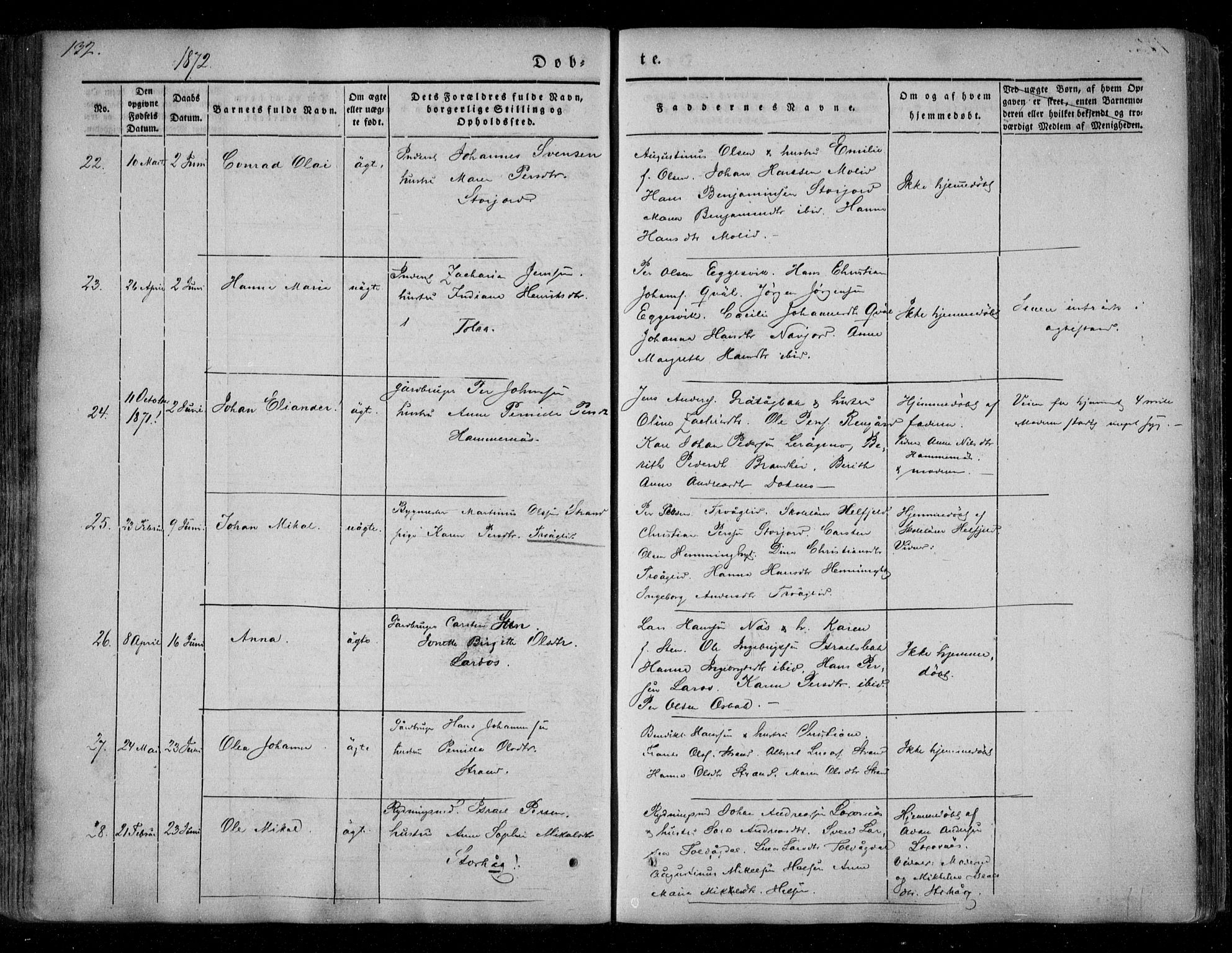 Ministerialprotokoller, klokkerbøker og fødselsregistre - Nordland, AV/SAT-A-1459/846/L0644: Parish register (official) no. 846A02, 1837-1872, p. 132