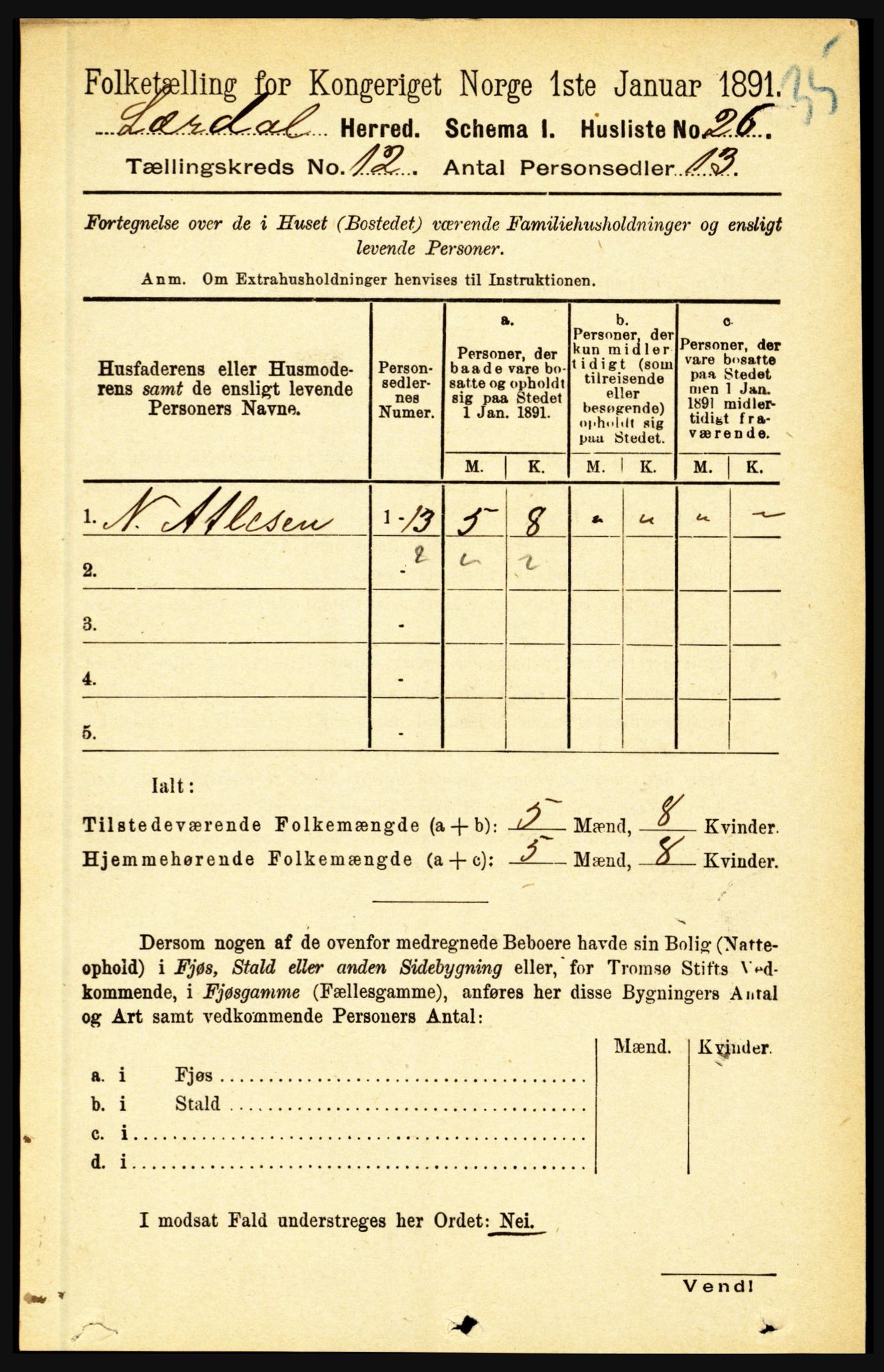 RA, 1891 census for 1422 Lærdal, 1891, p. 2544