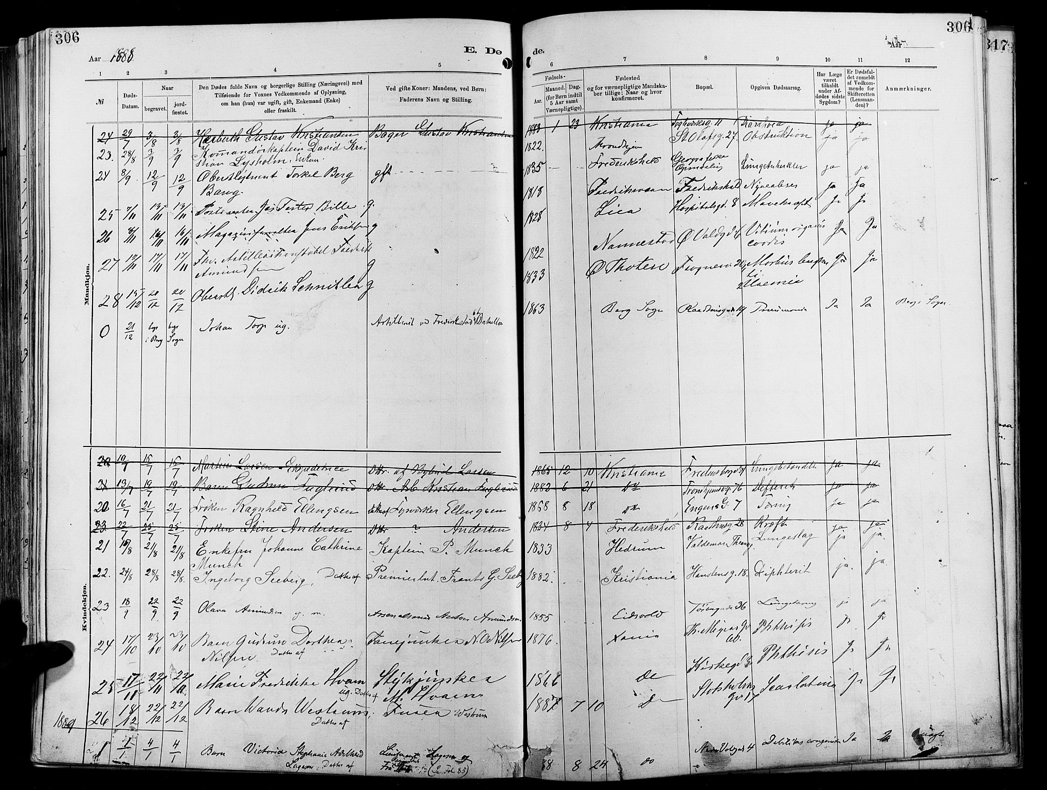 Garnisonsmenigheten Kirkebøker, SAO/A-10846/F/Fa/L0012: Parish register (official) no. 12, 1880-1893, p. 306