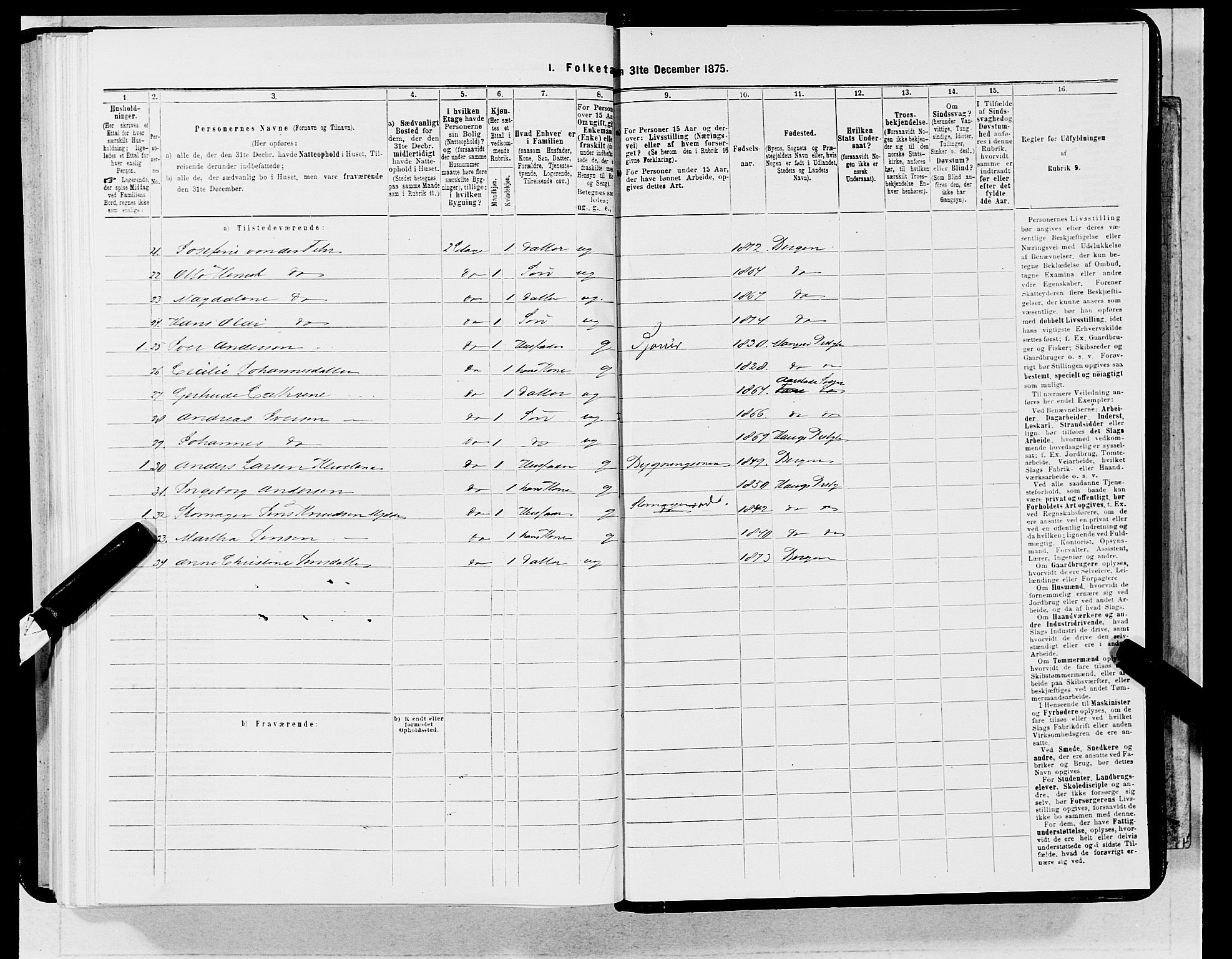 SAB, 1875 census for 1301 Bergen, 1875, p. 5192