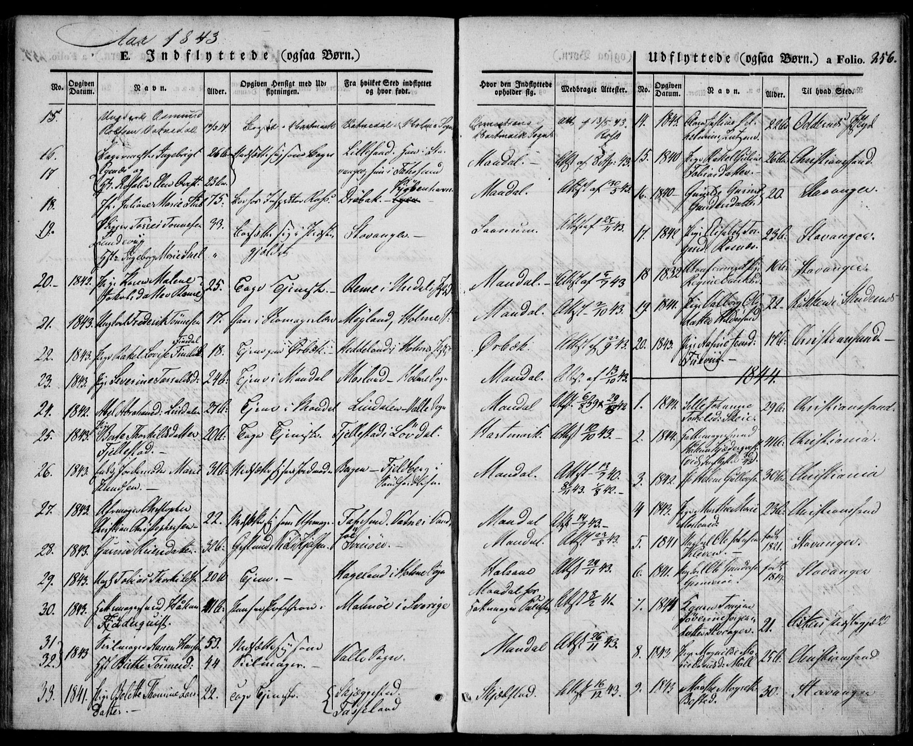 Mandal sokneprestkontor, SAK/1111-0030/F/Fa/Faa/L0012: Parish register (official) no. A 12, 1840-1847, p. 256