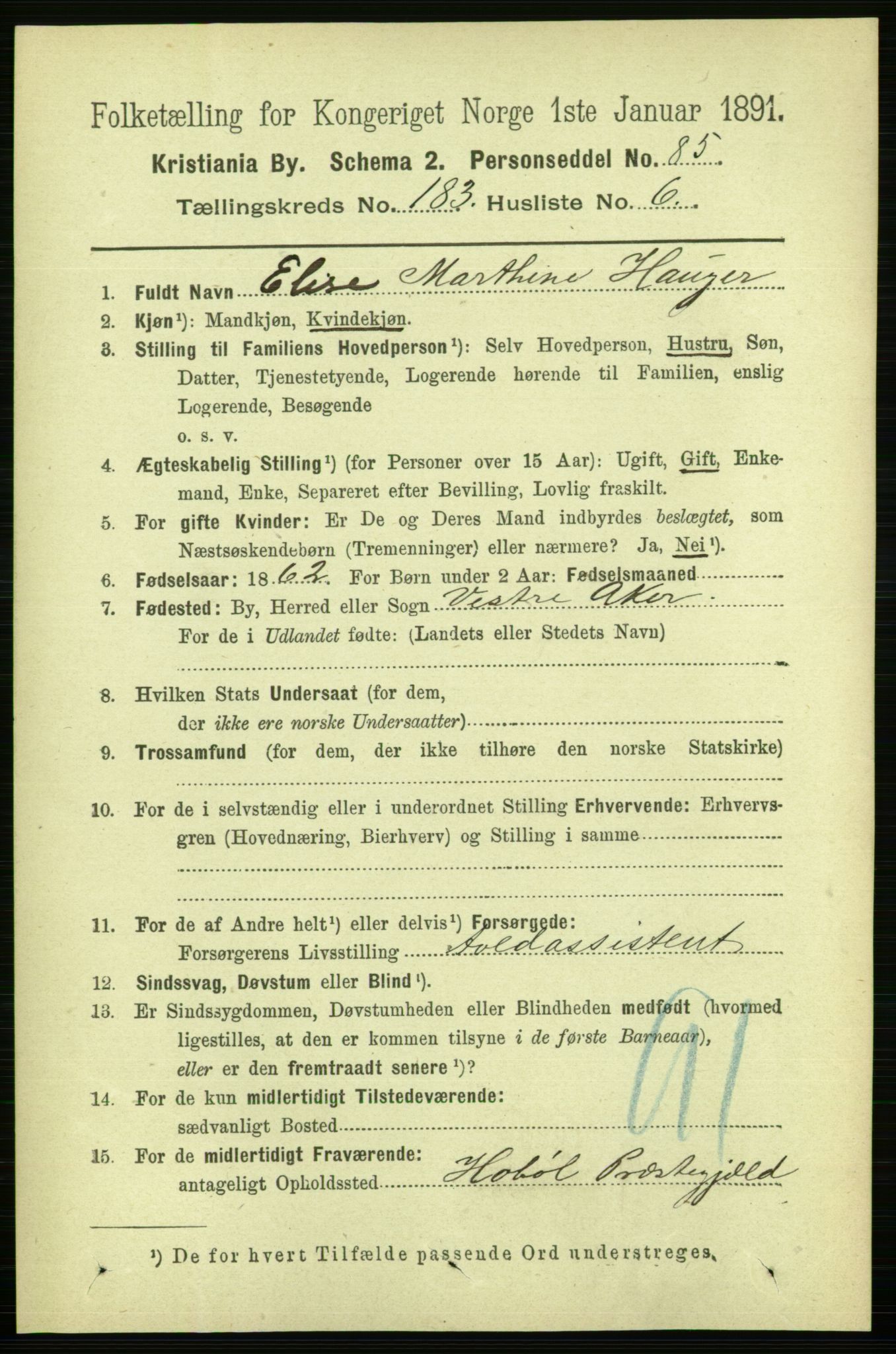RA, 1891 census for 0301 Kristiania, 1891, p. 109567