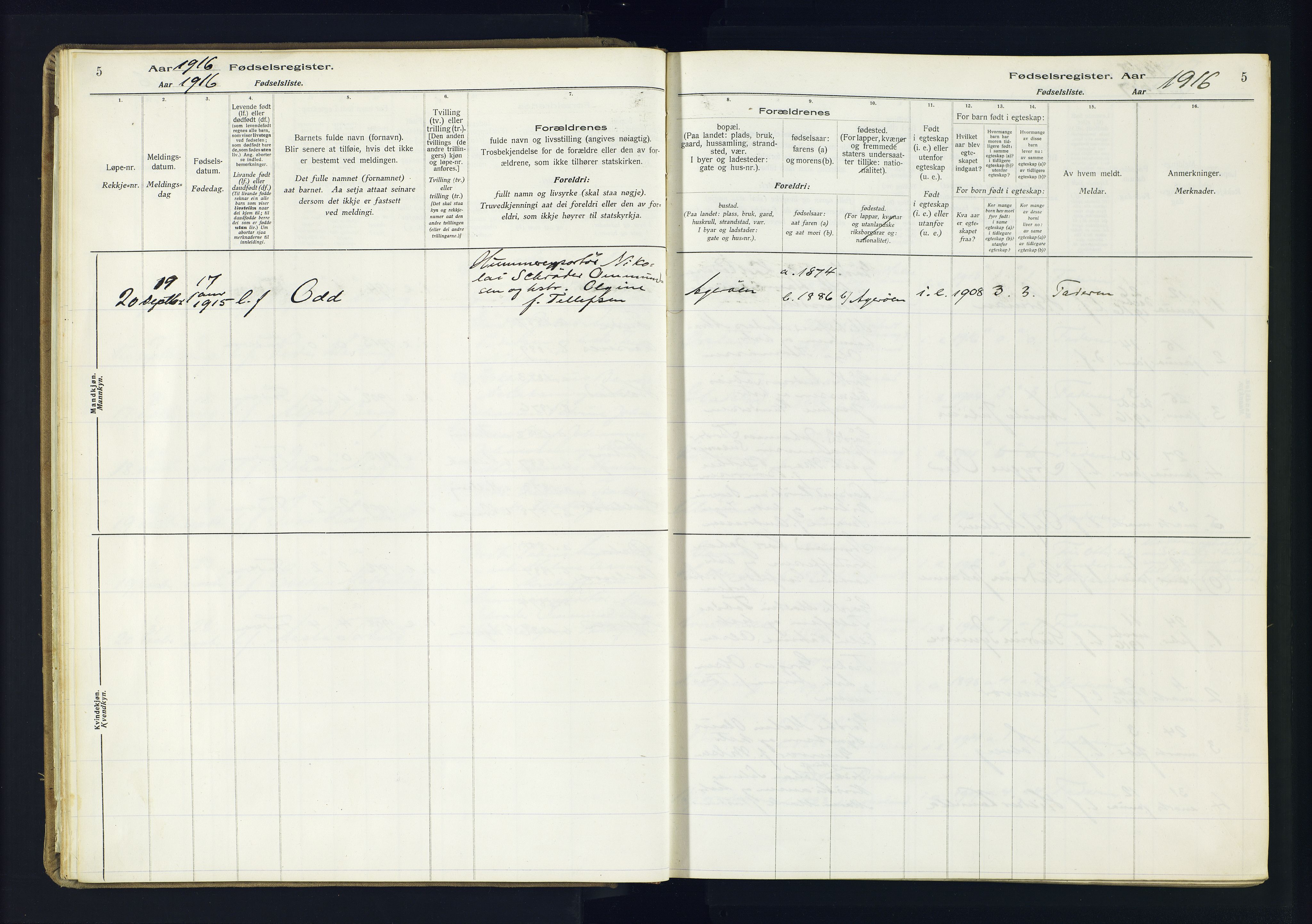 Høvåg sokneprestkontor, AV/SAK-1111-0025/J/Ja/L0001: Birth register no. II.4.2, 1916-1982, p. 5