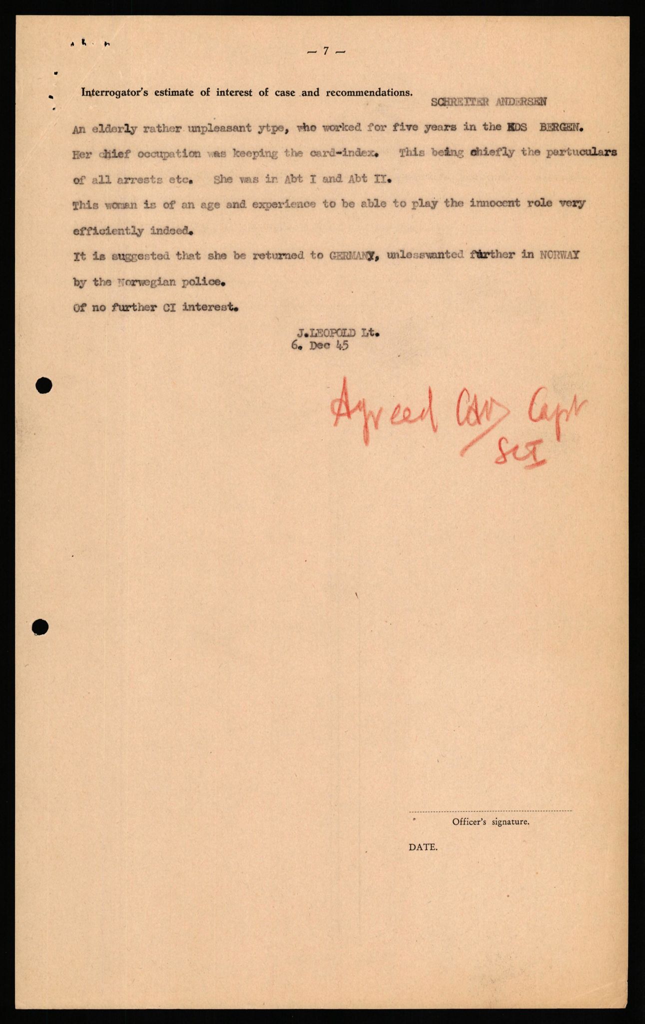 Forsvaret, Forsvarets overkommando II, AV/RA-RAFA-3915/D/Db/L0030: CI Questionaires. Tyske okkupasjonsstyrker i Norge. Tyskere., 1945-1946, p. 260