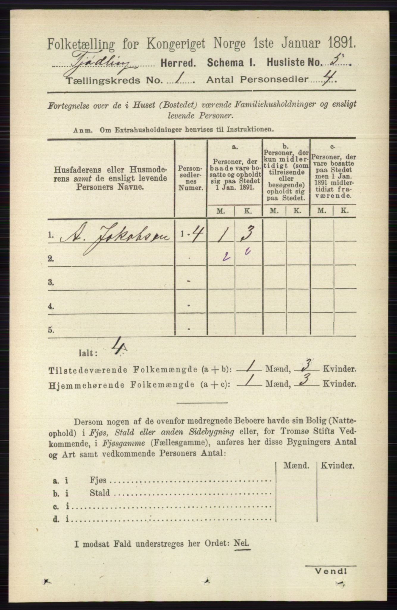 RA, 1891 census for 0725 Tjølling, 1891, p. 31