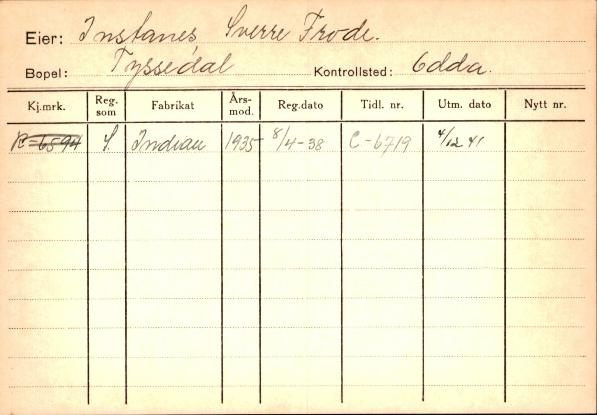 Statens vegvesen, Hordaland vegkontor, AV/SAB-A-5201/2/Hc/L0002: Eierkort Hardanger - I-P, 1928-1960, p. 11