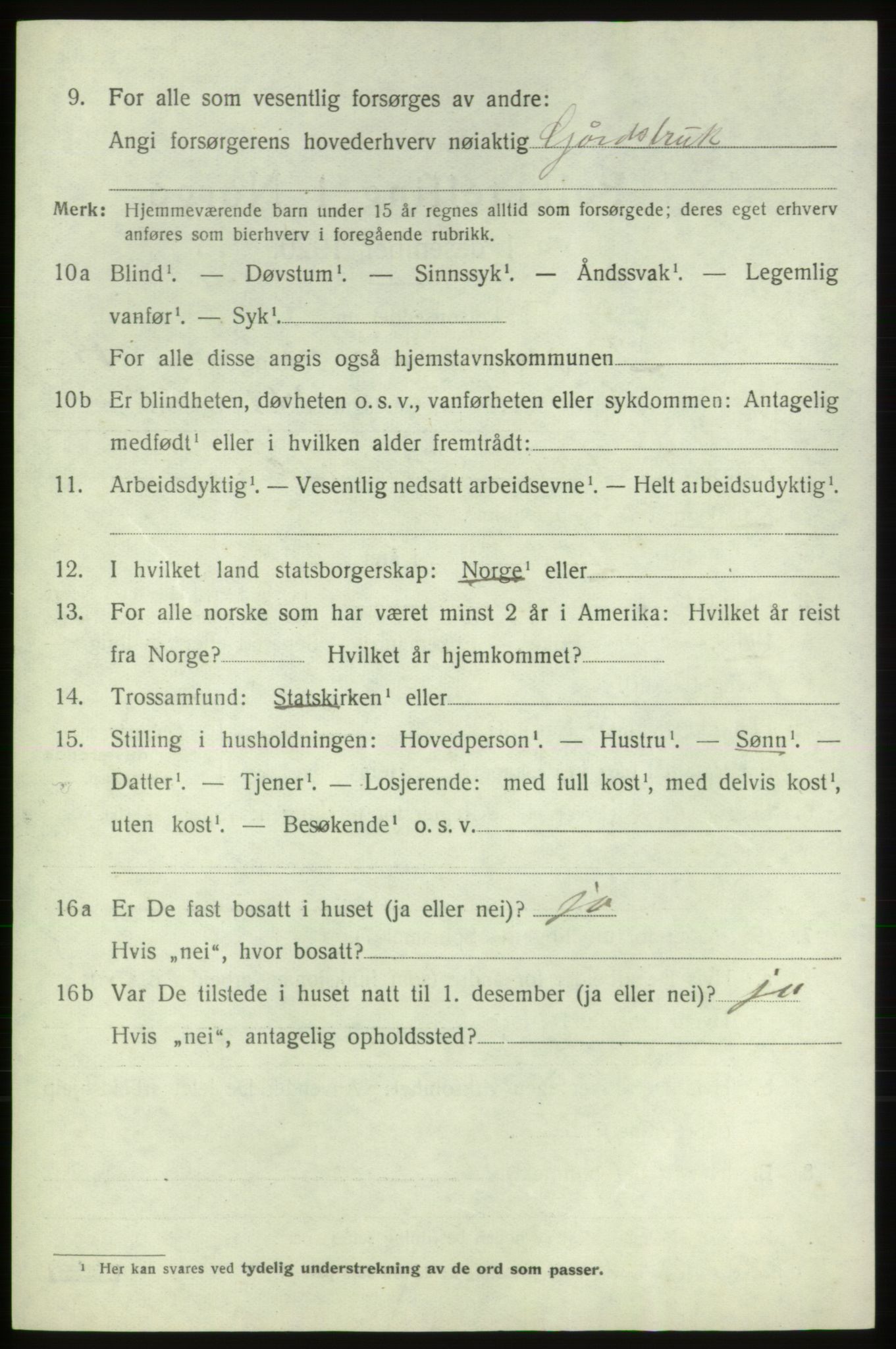 SAB, 1920 census for Tysnes, 1920, p. 9959