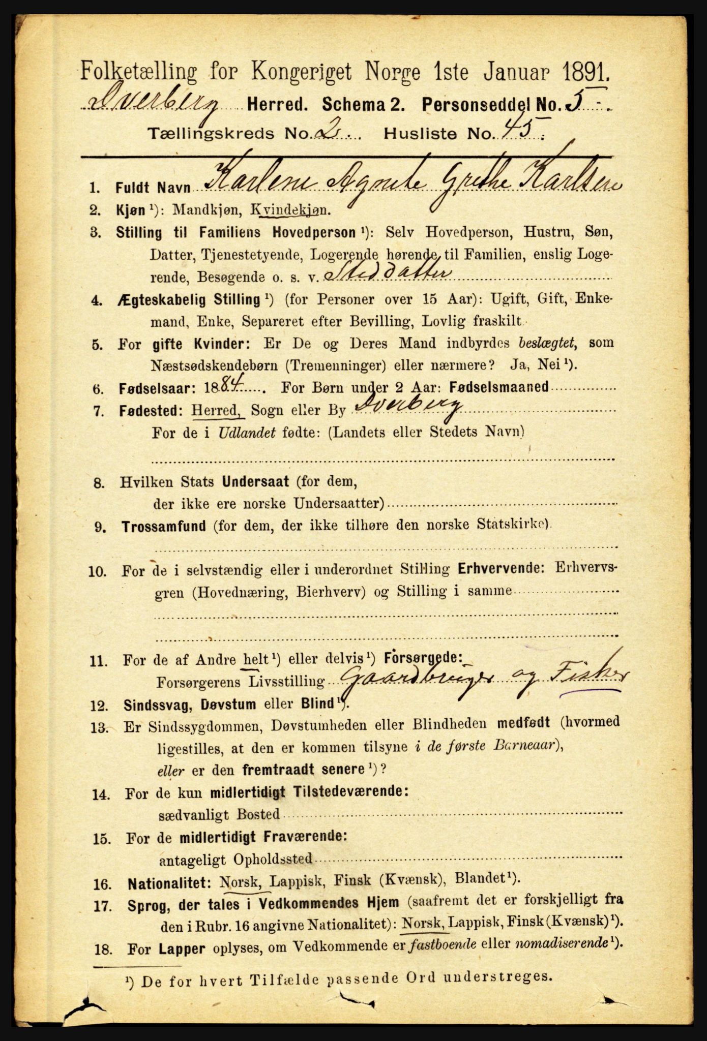 RA, 1891 census for 1872 Dverberg, 1891, p. 880