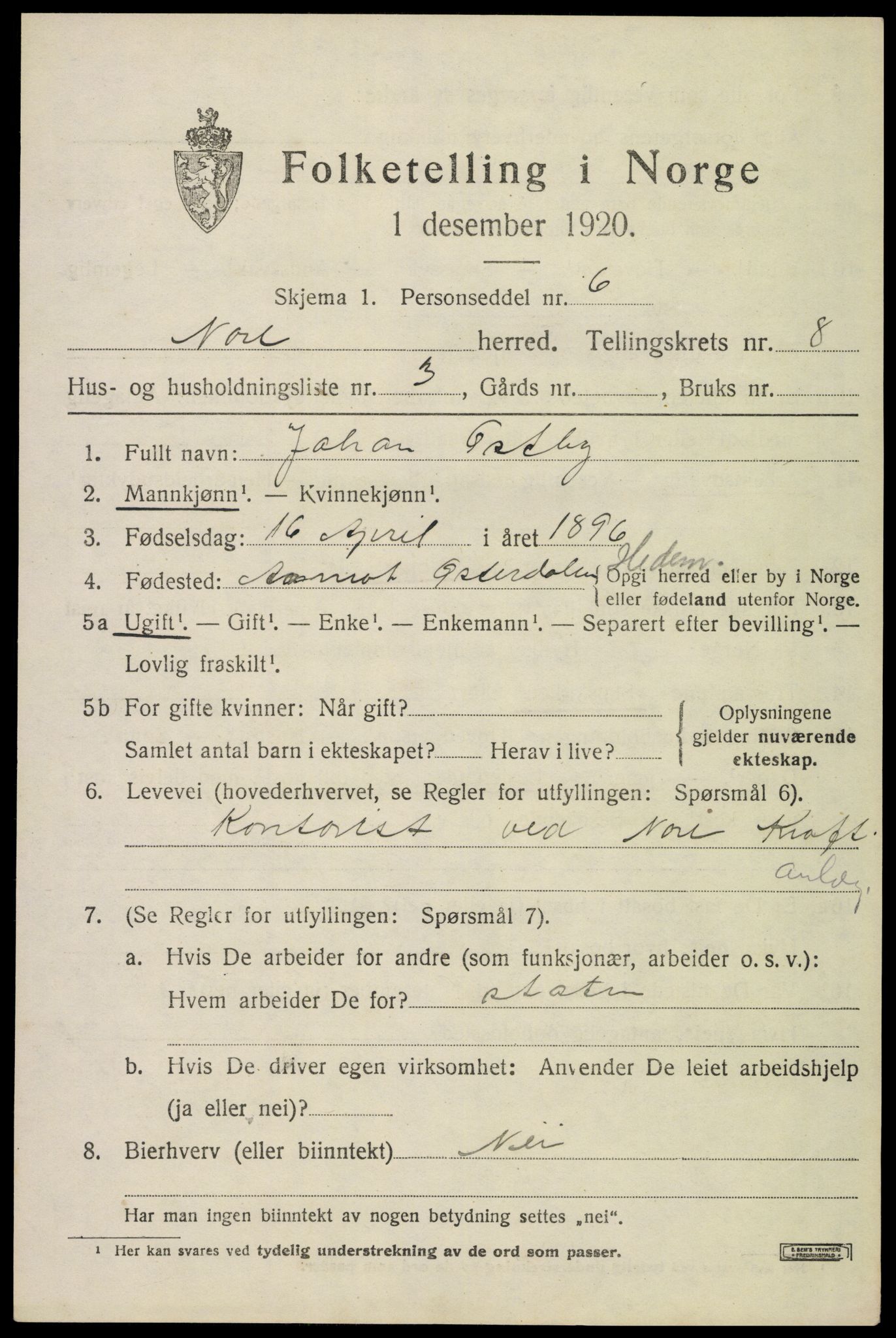 SAKO, 1920 census for Nore, 1920, p. 4028