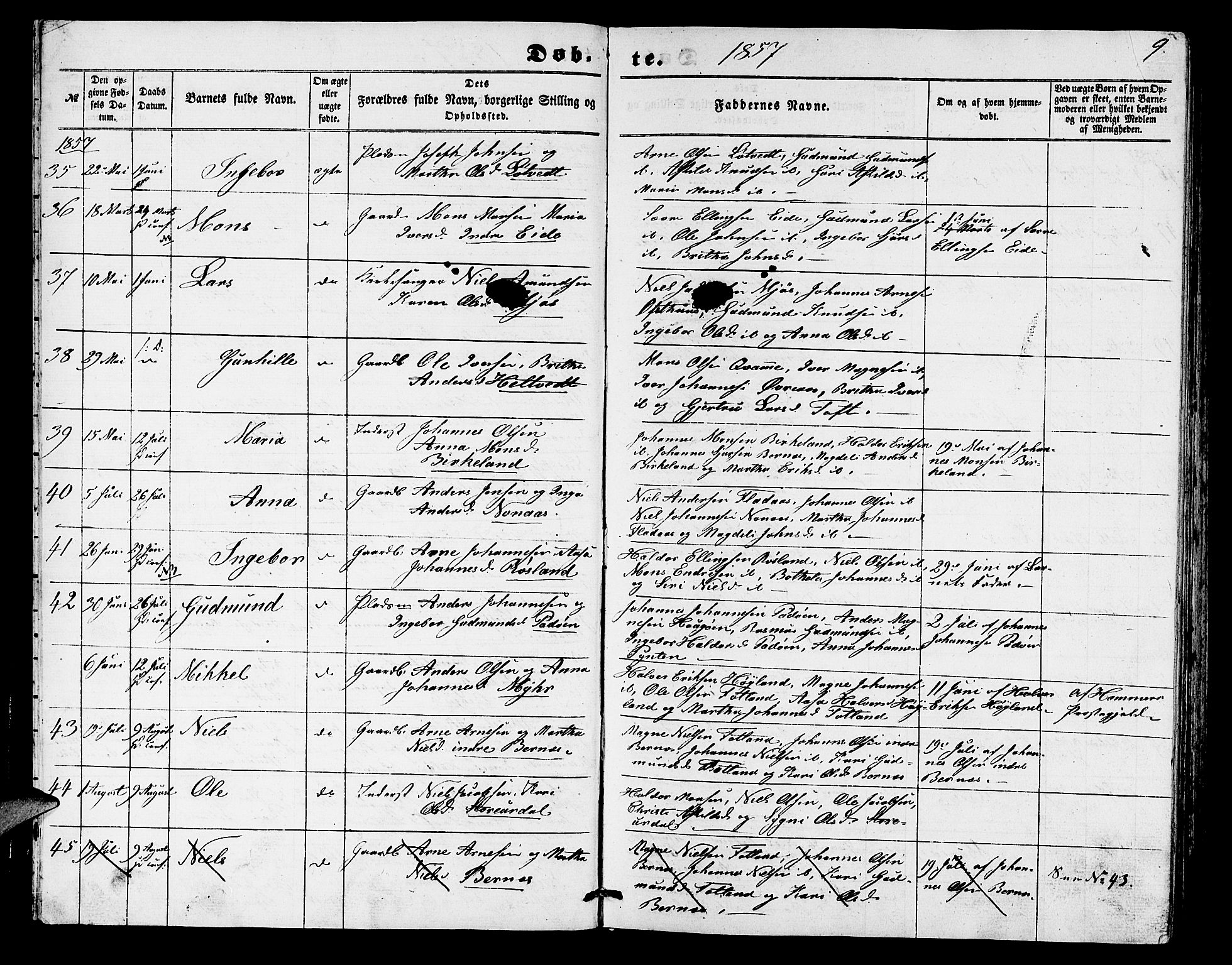 Hosanger sokneprestembete, AV/SAB-A-75801/H/Hab: Parish register (copy) no. A 2, 1857-1881, p. 9