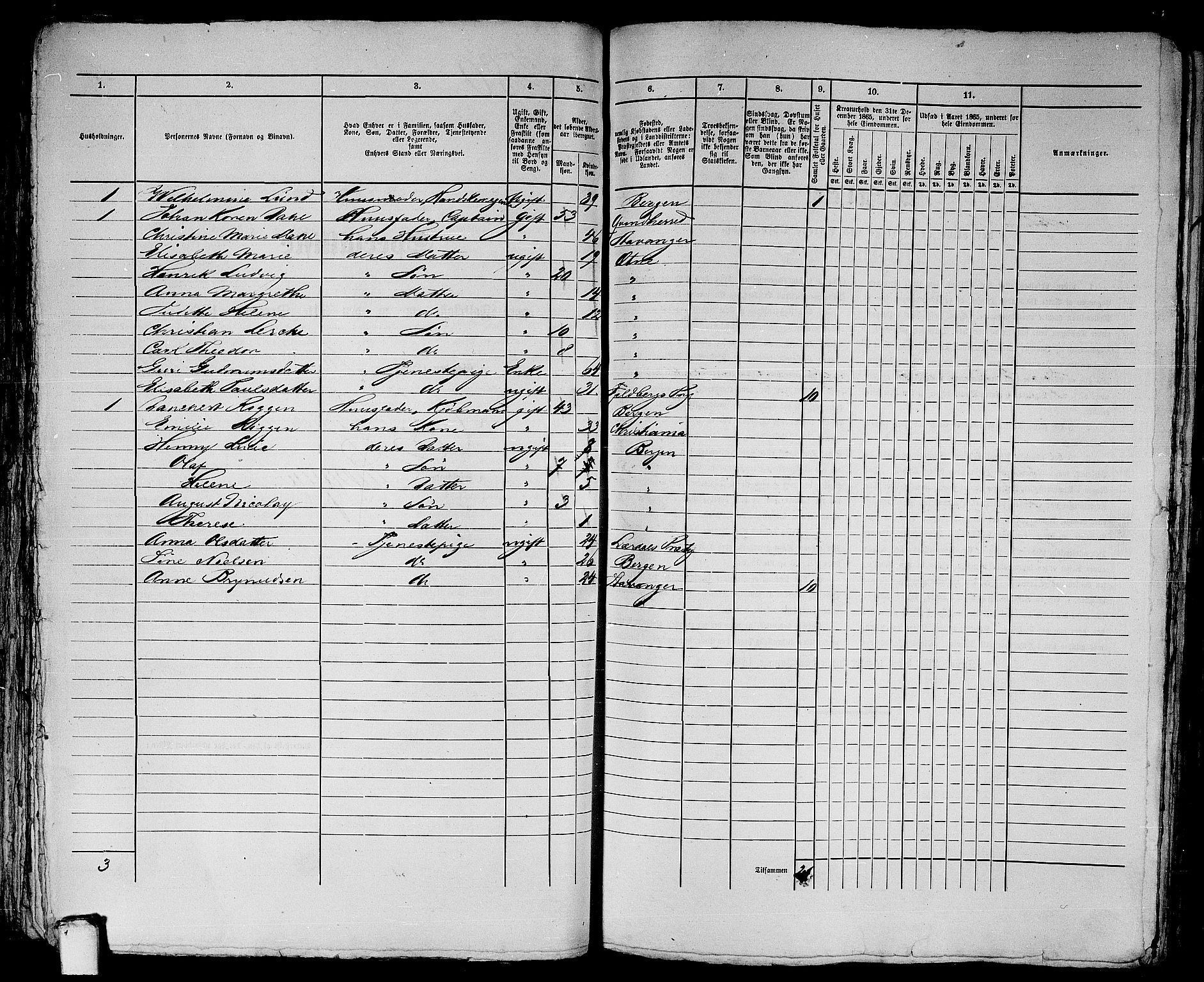 RA, 1865 census for Bergen, 1865, p. 3233