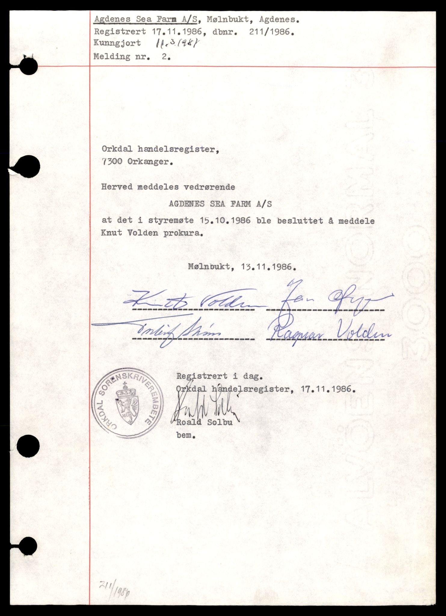 Orkdal sorenskriveri, AV/SAT-A-4169/2/J/Jc/Jce/L0002: Aksjeselskap, A - N, 1944-1990, p. 7