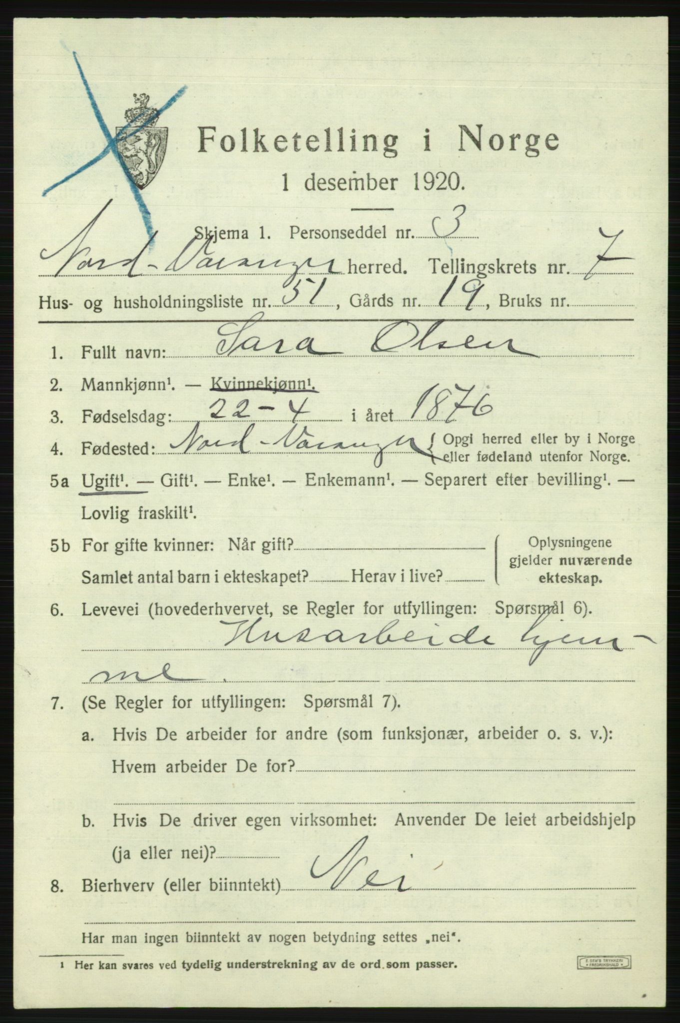 SATØ, 1920 census for Nord-Varanger, 1920, p. 3621