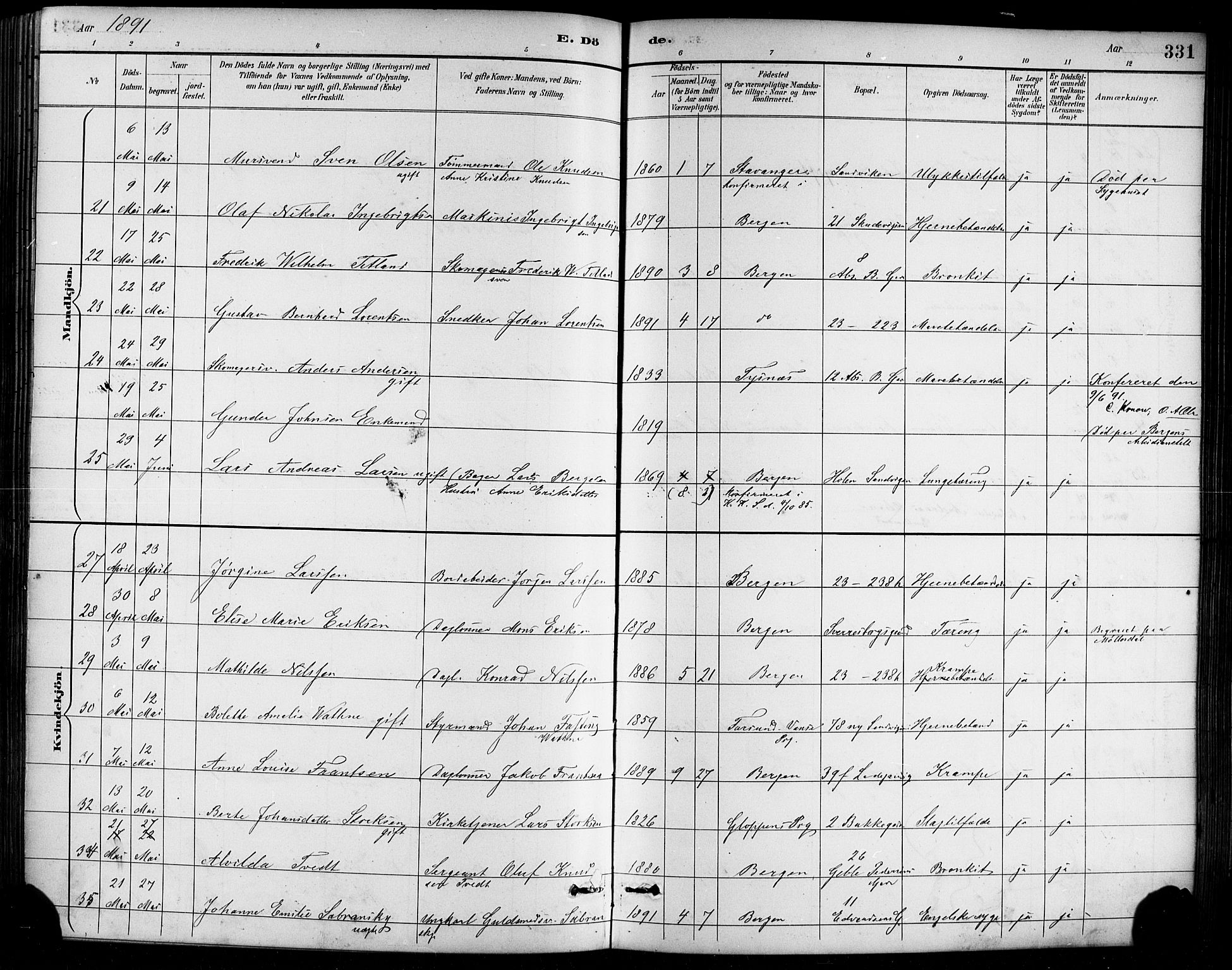 Sandviken Sokneprestembete, SAB/A-77601/H/Hb/L0002: Parish register (copy) no. A 3, 1888-1902, p. 331