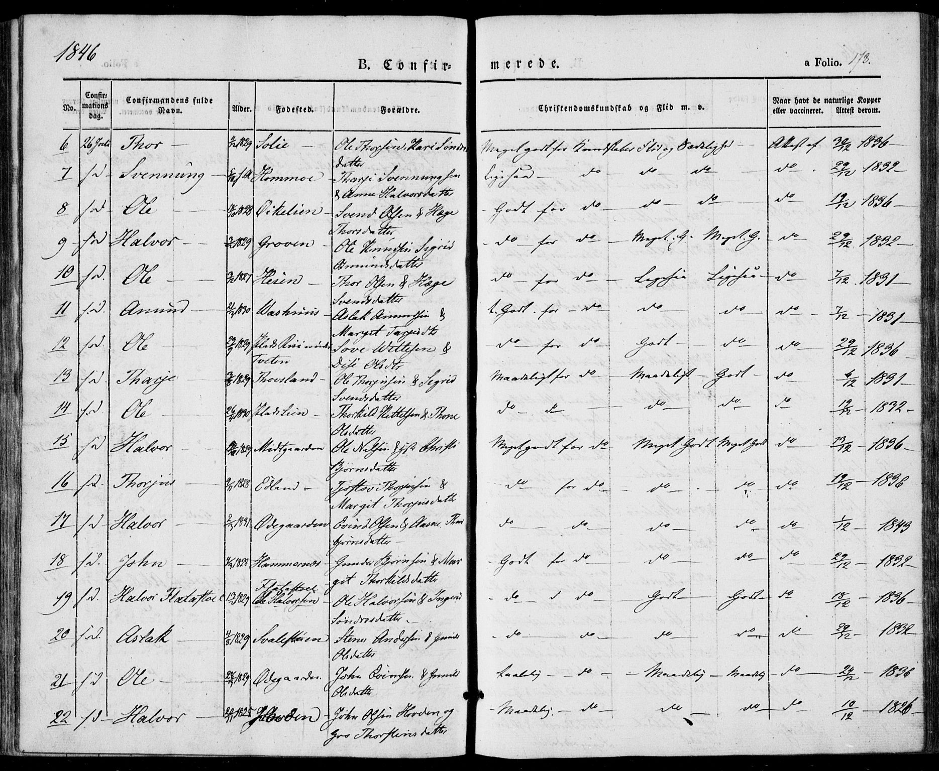 Vinje kirkebøker, AV/SAKO-A-312/F/Fa/L0004: Parish register (official) no. I 4, 1843-1869, p. 178