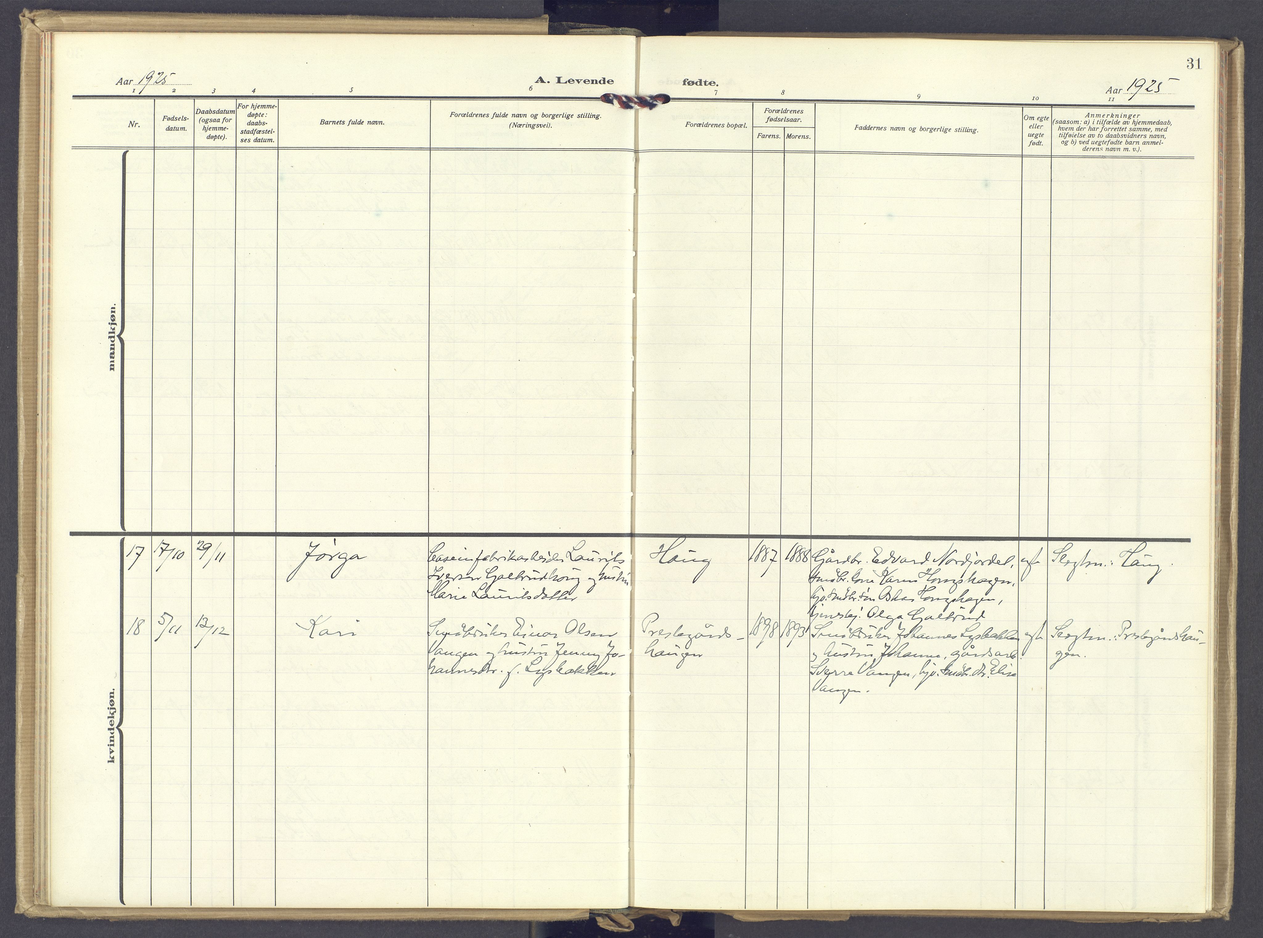 Øyer prestekontor, AV/SAH-PREST-084/H/Ha/Haa/L0014: Parish register (official) no. 14, 1919-1932, p. 31