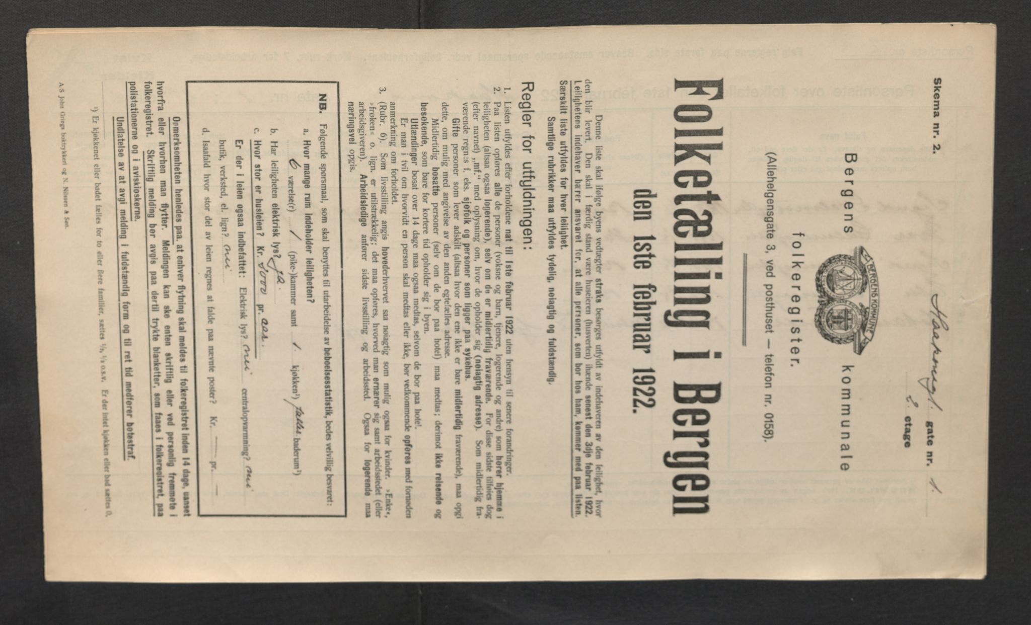 SAB, Municipal Census 1922 for Bergen, 1922, p. 11664