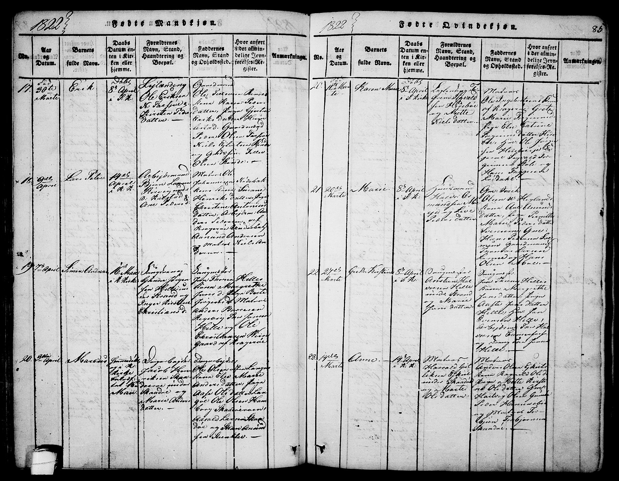 Sannidal kirkebøker, AV/SAKO-A-296/F/Fa/L0004: Parish register (official) no. 4, 1814-1829, p. 85