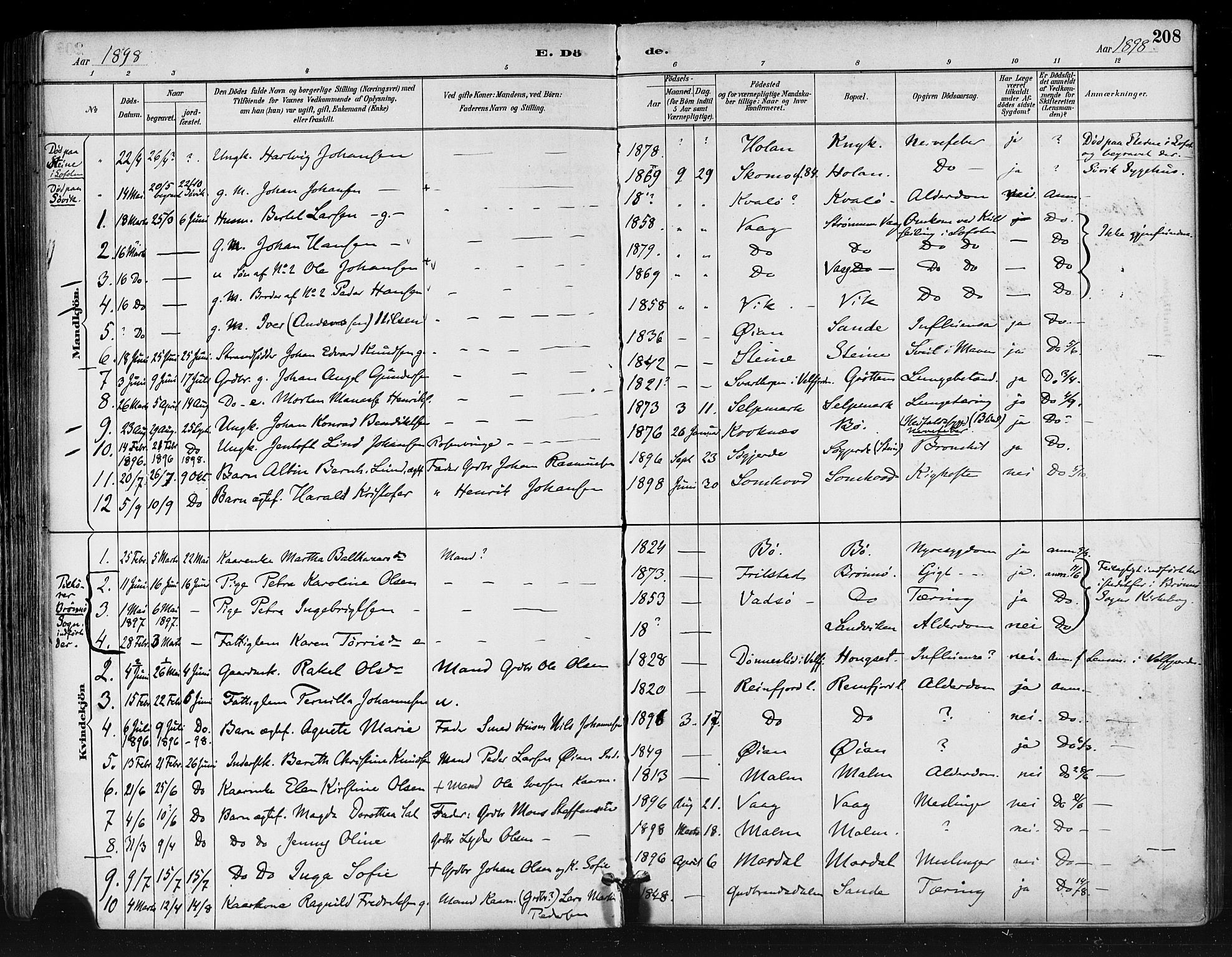 Ministerialprotokoller, klokkerbøker og fødselsregistre - Nordland, SAT/A-1459/812/L0178: Parish register (official) no. 812A07, 1886-1900, p. 208