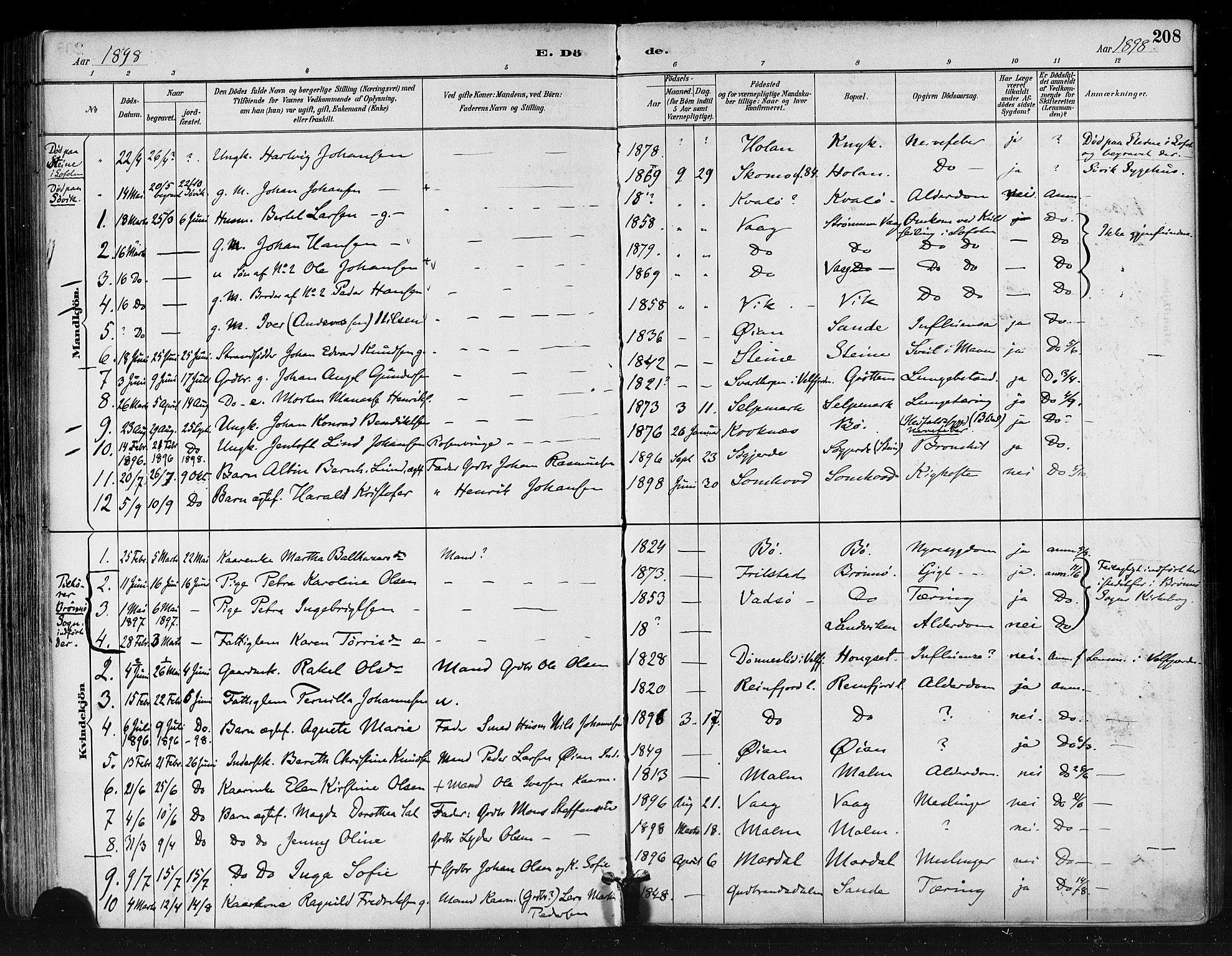 Ministerialprotokoller, klokkerbøker og fødselsregistre - Nordland, AV/SAT-A-1459/812/L0178: Parish register (official) no. 812A07, 1886-1900, p. 208