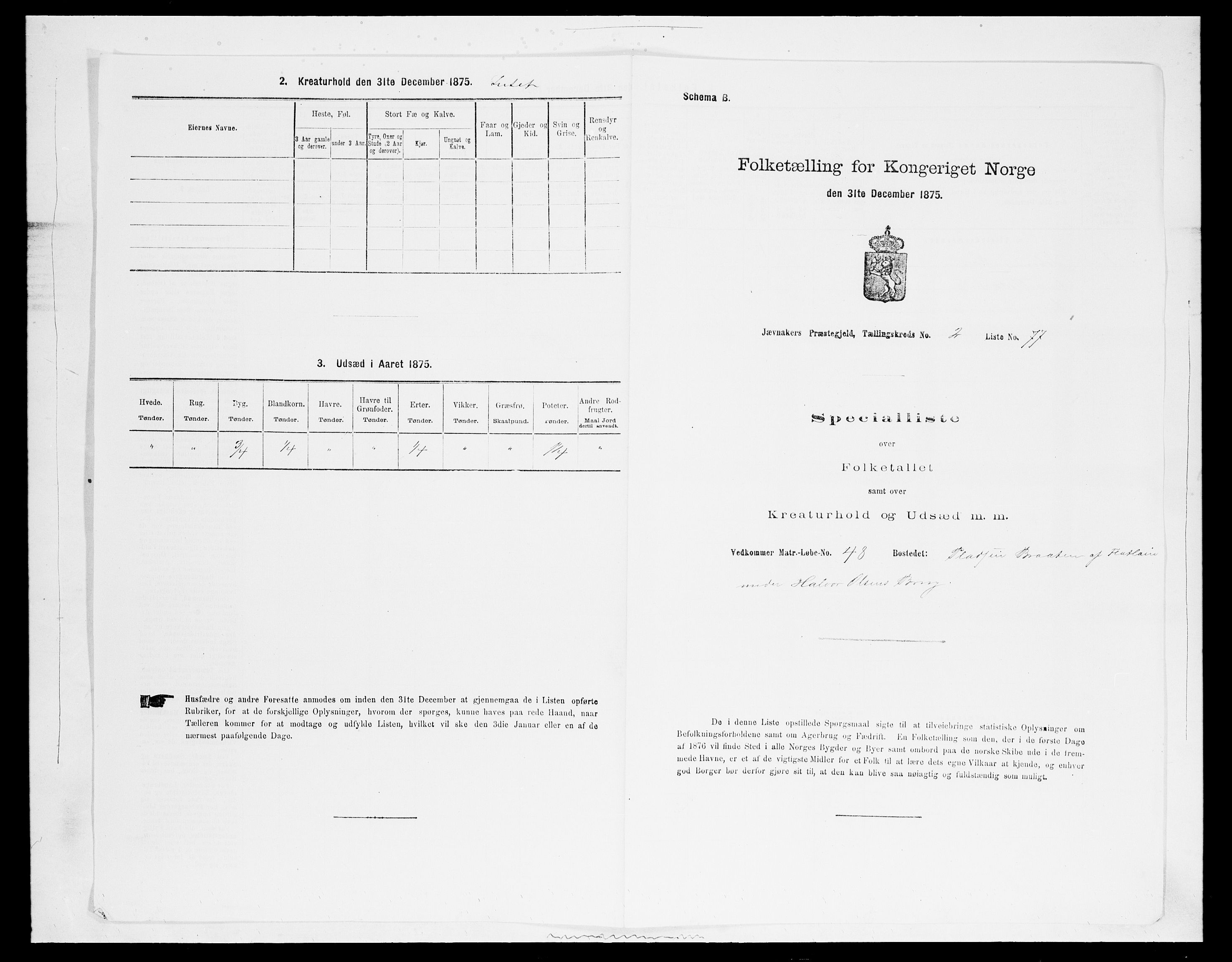 SAH, 1875 census for 0532P Jevnaker, 1875, p. 418