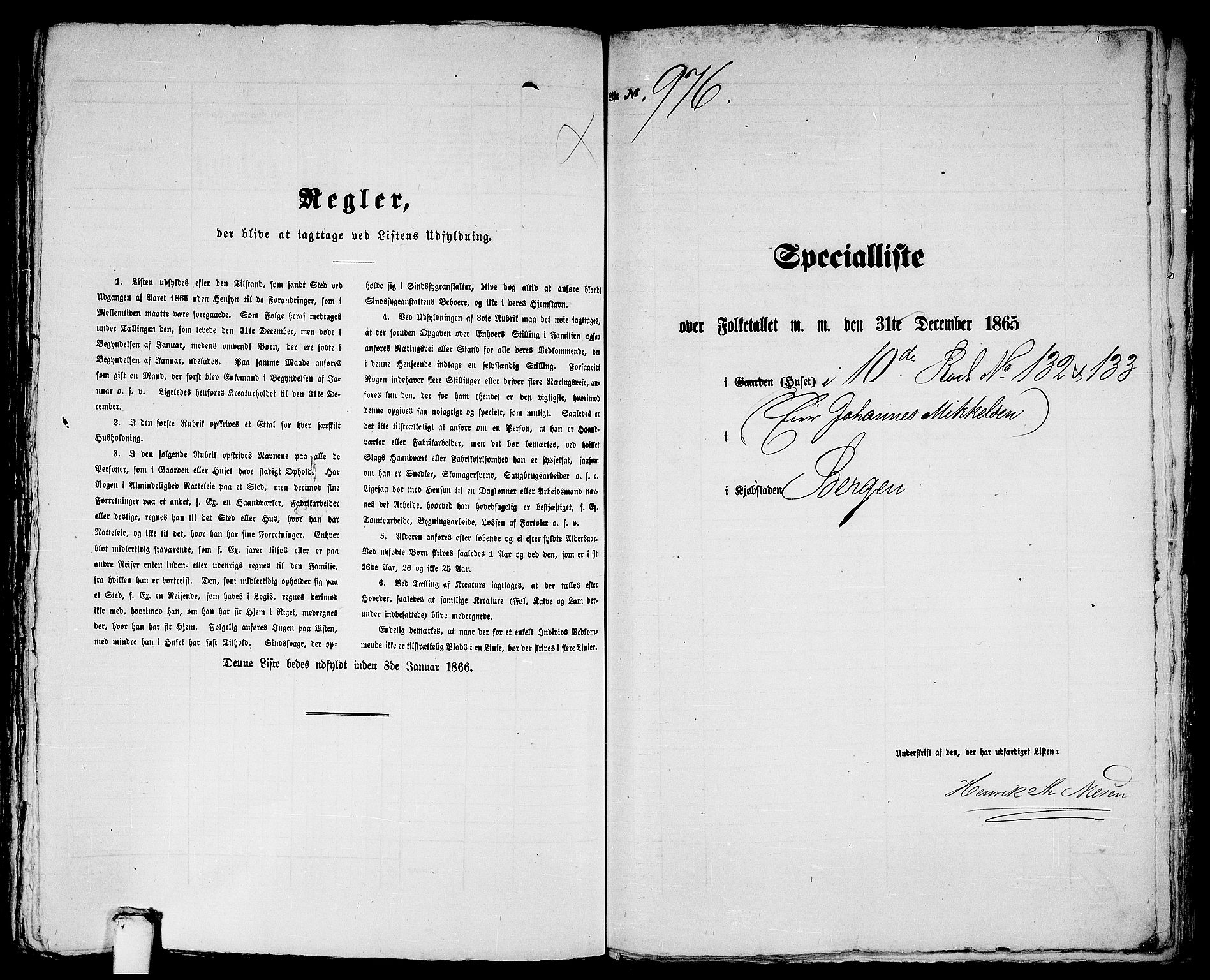 RA, 1865 census for Bergen, 1865, p. 2011