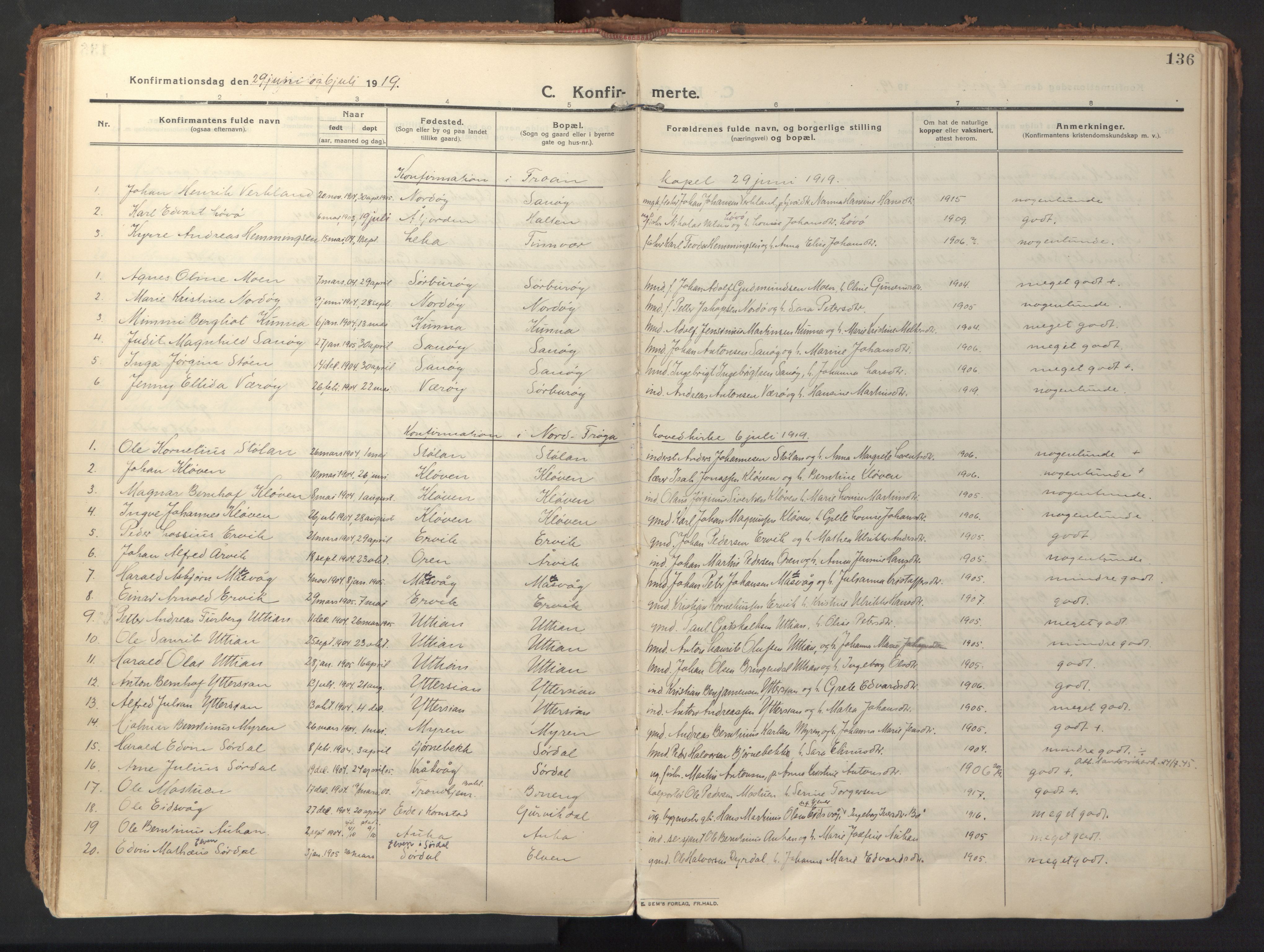 Ministerialprotokoller, klokkerbøker og fødselsregistre - Sør-Trøndelag, SAT/A-1456/640/L0581: Parish register (official) no. 640A06, 1910-1924, p. 136