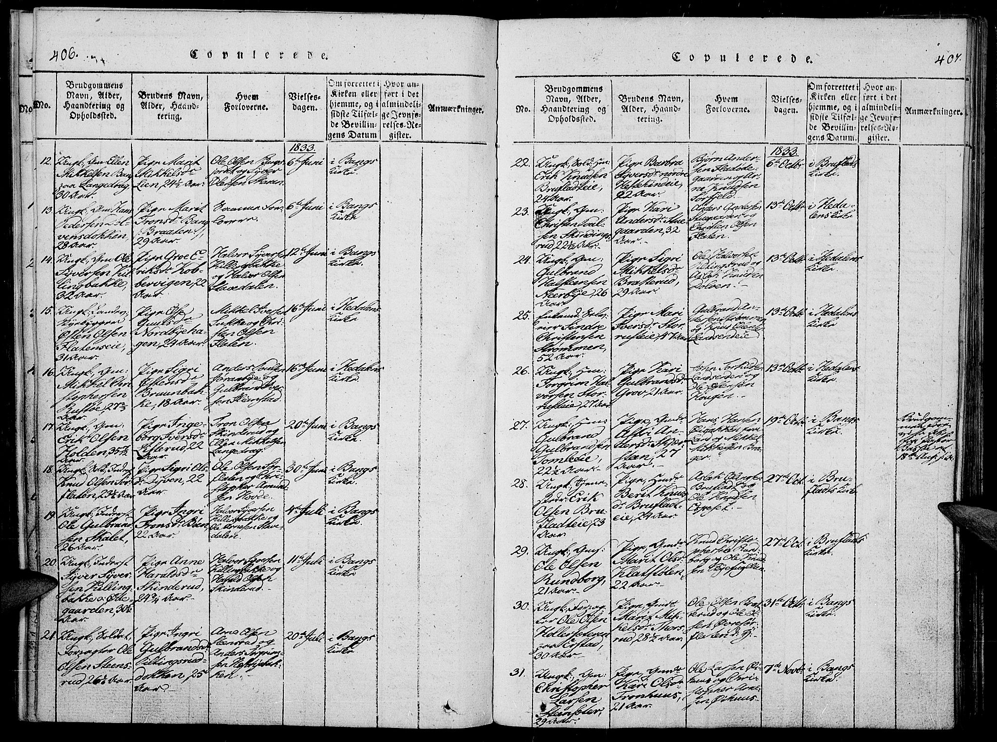 Sør-Aurdal prestekontor, SAH/PREST-128/H/Ha/Haa/L0003: Parish register (official) no. 3, 1825-1840, p. 406-407