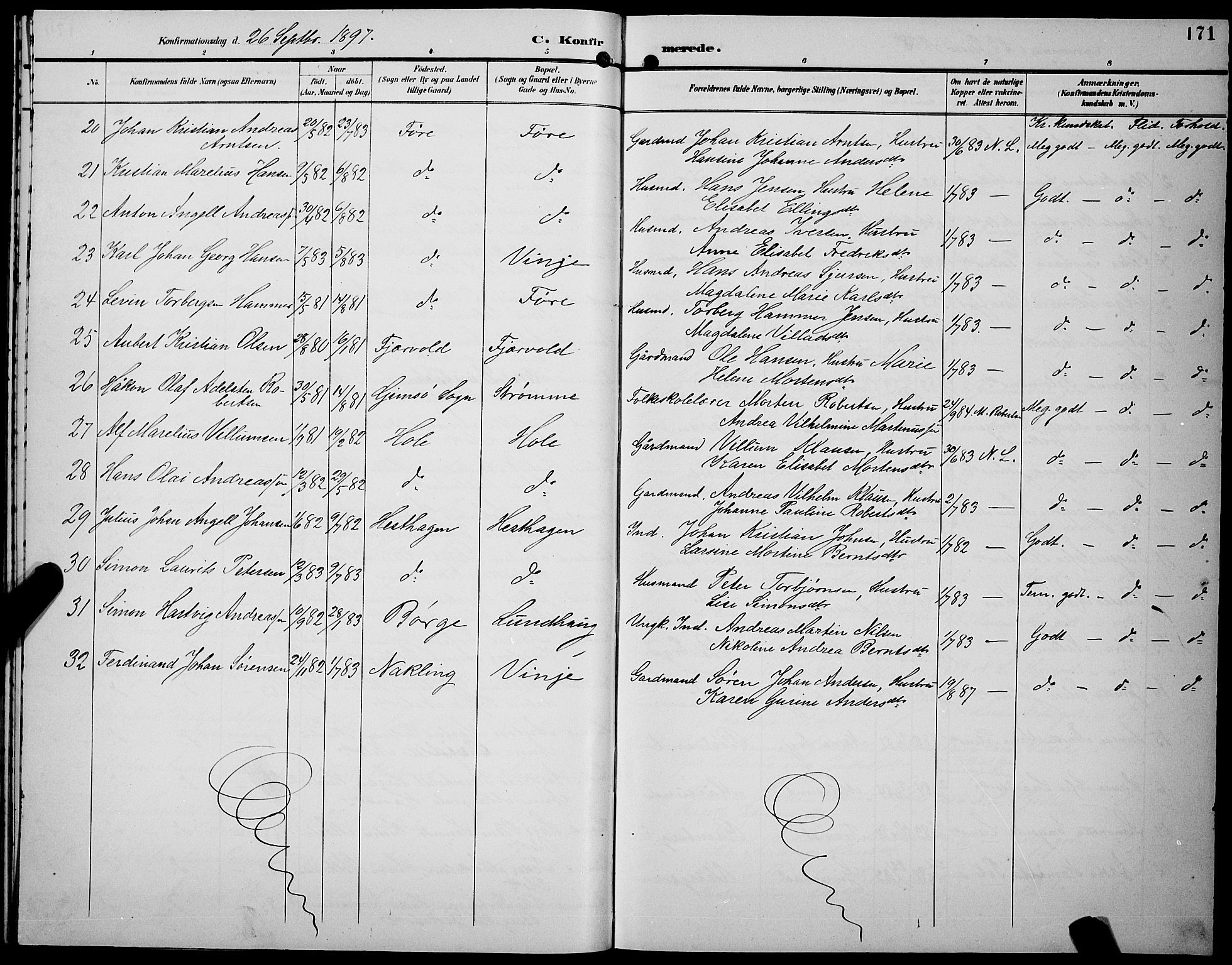 Ministerialprotokoller, klokkerbøker og fødselsregistre - Nordland, AV/SAT-A-1459/891/L1316: Parish register (copy) no. 891C05, 1894-1898, p. 171