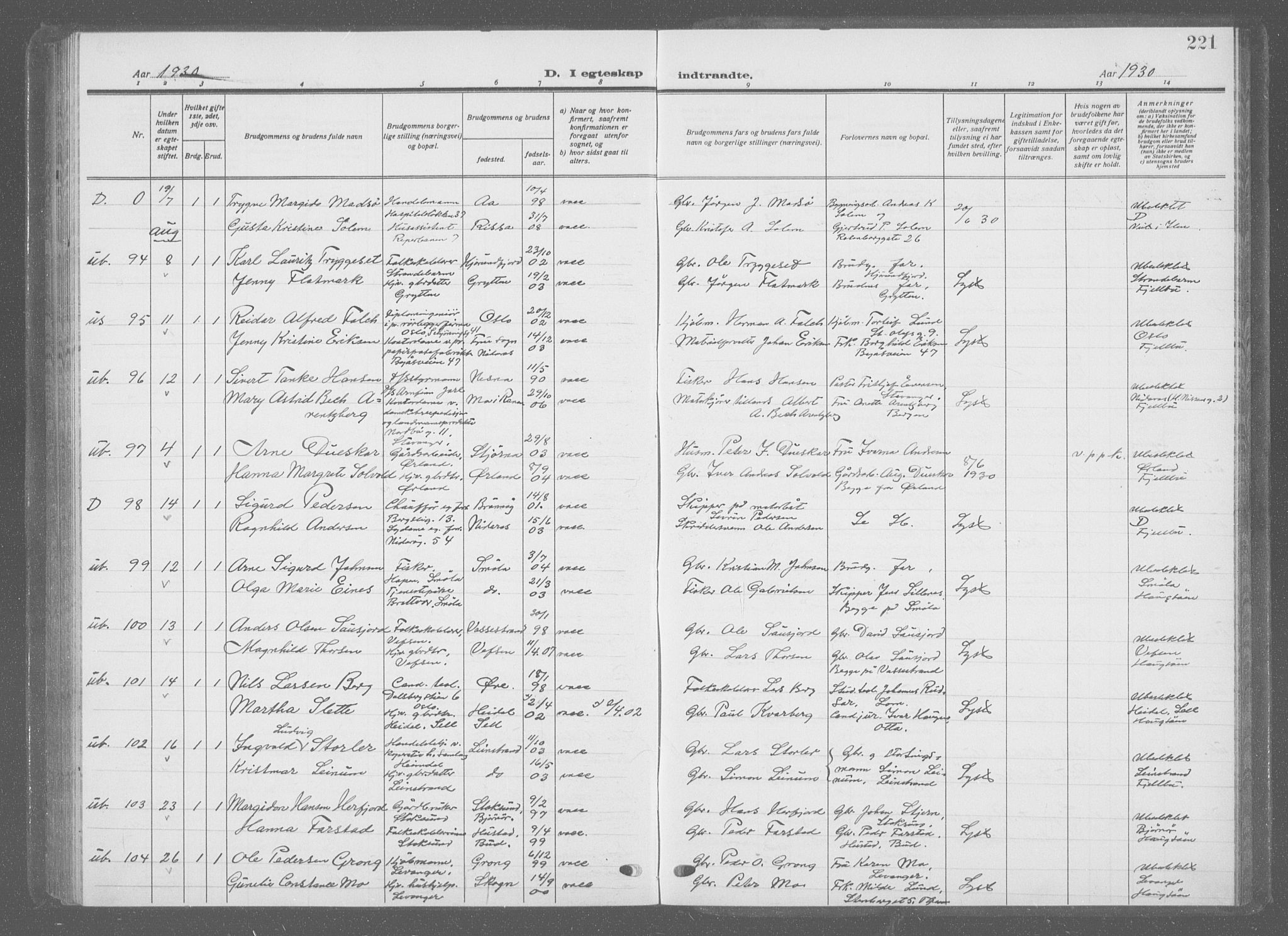 Ministerialprotokoller, klokkerbøker og fødselsregistre - Sør-Trøndelag, SAT/A-1456/601/L0098: Parish register (copy) no. 601C16, 1921-1934, p. 221