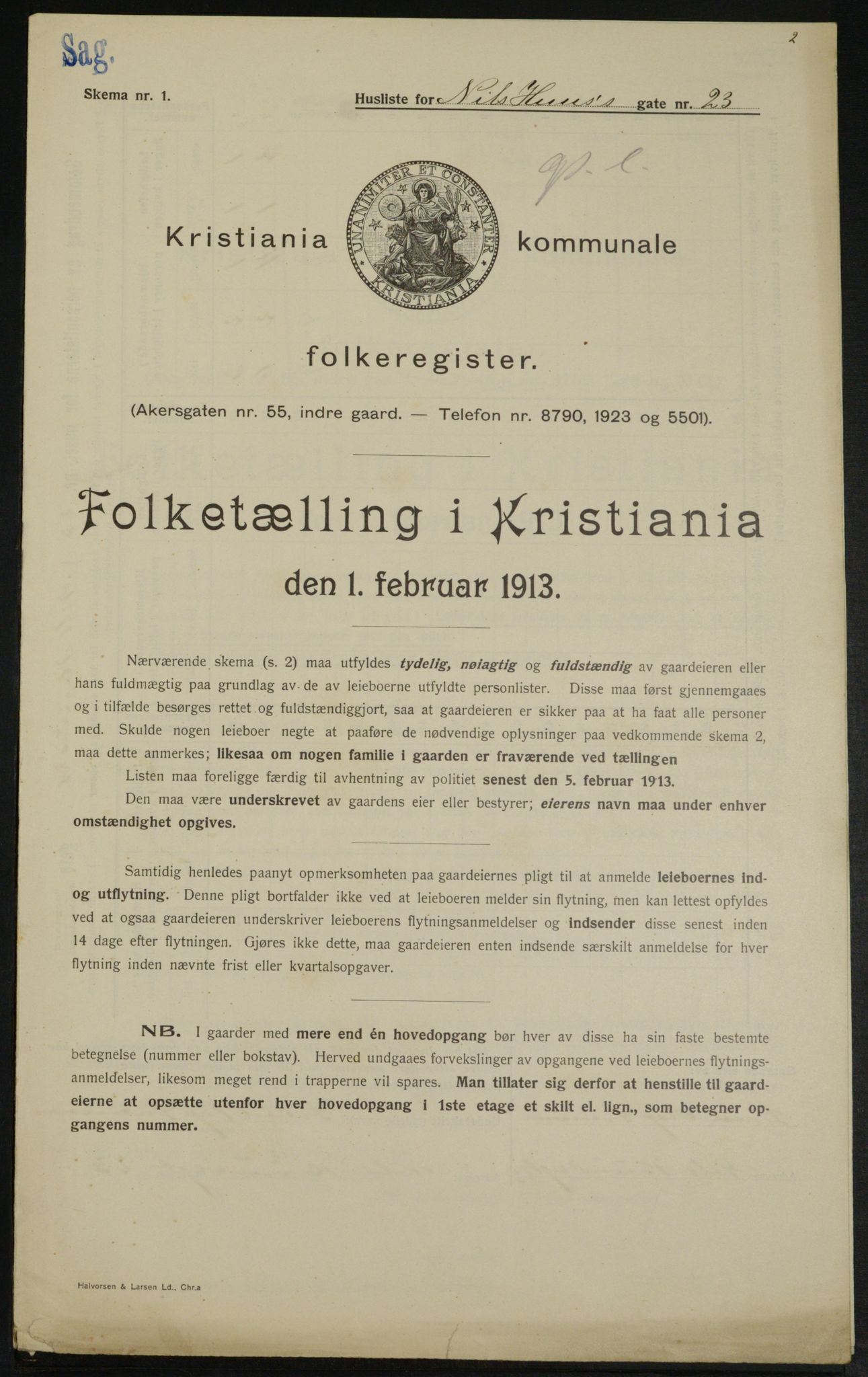 OBA, Municipal Census 1913 for Kristiania, 1913, p. 71123