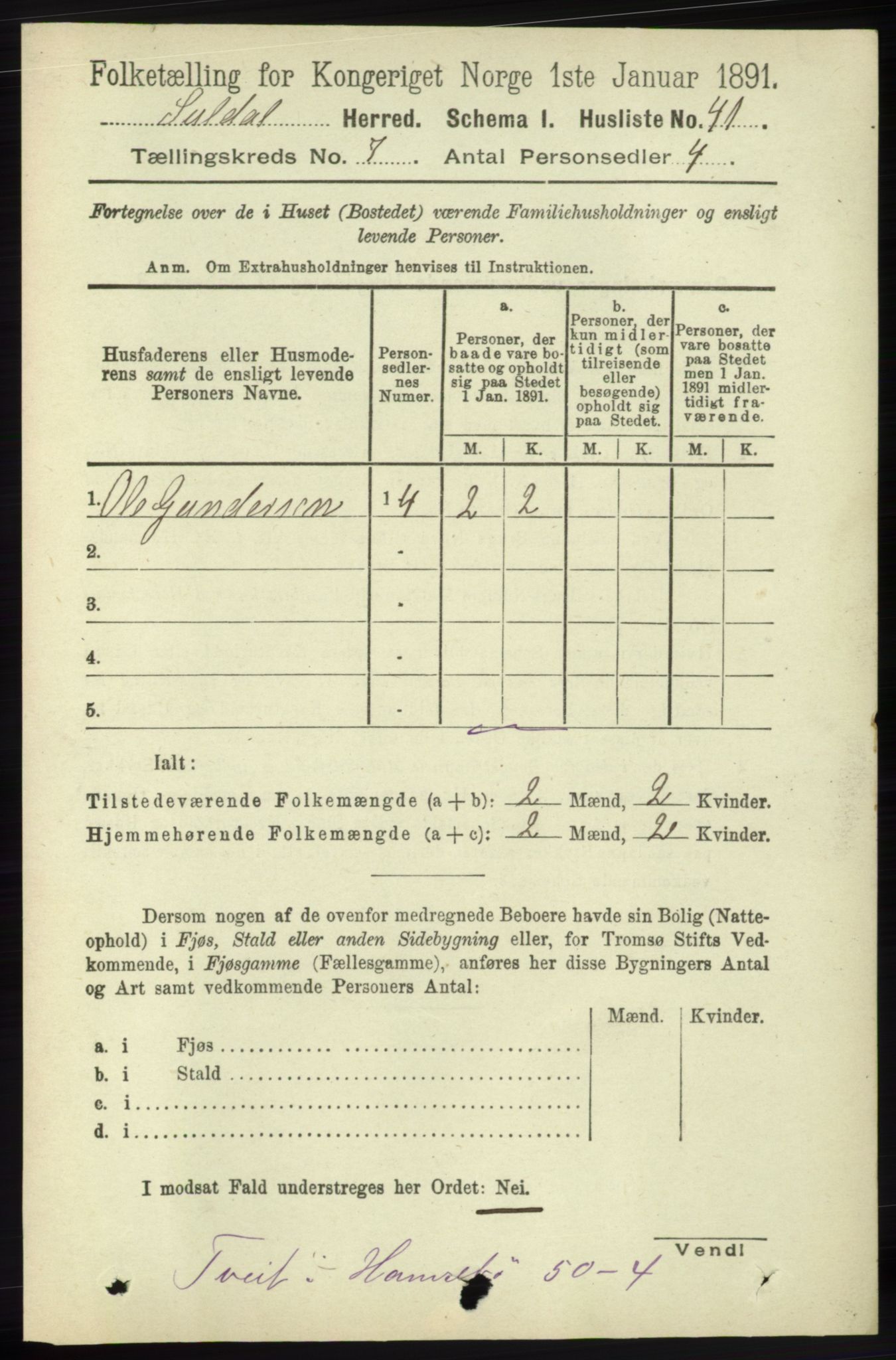 RA, 1891 census for 1134 Suldal, 1891, p. 1979