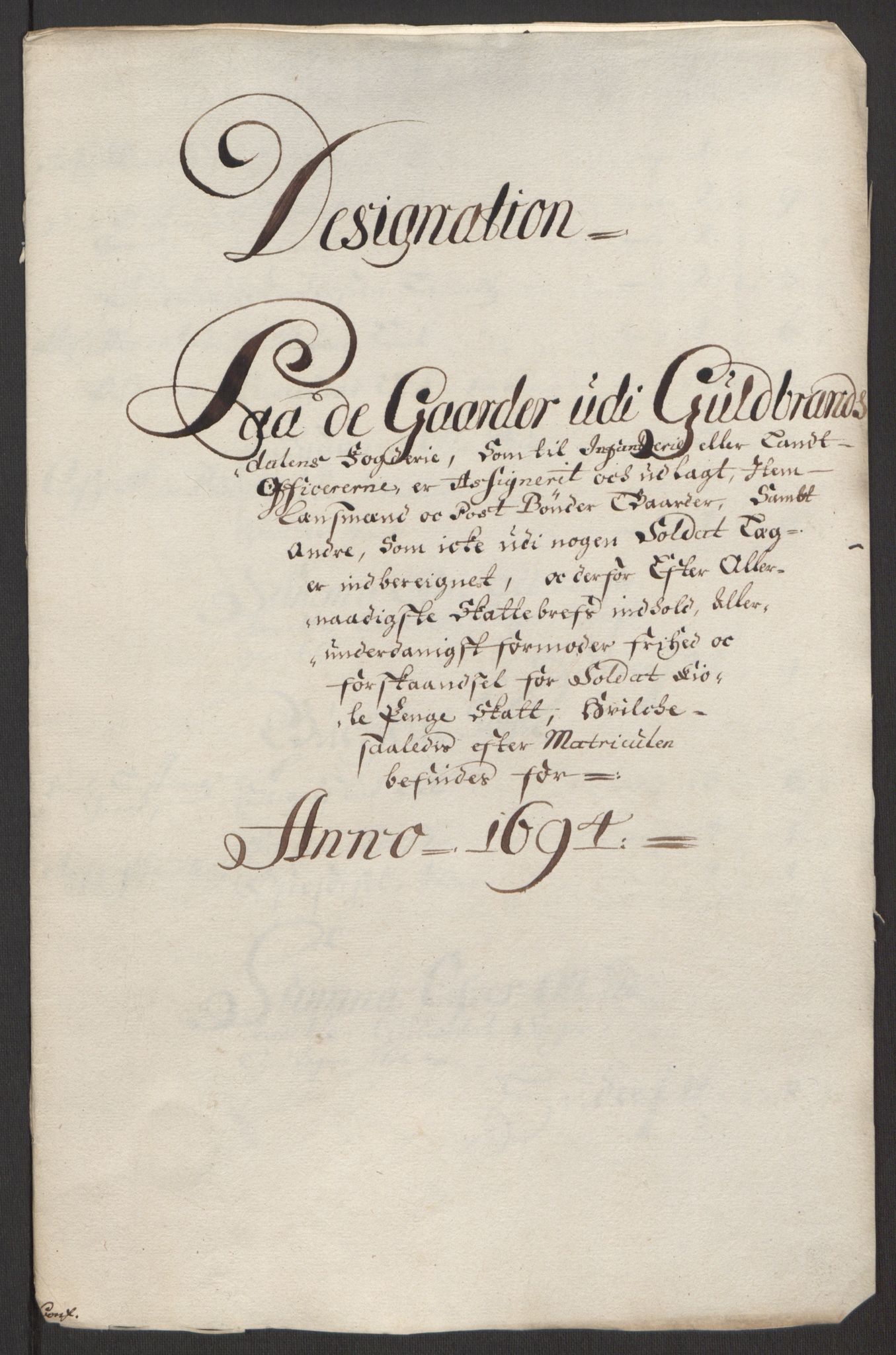 Rentekammeret inntil 1814, Reviderte regnskaper, Fogderegnskap, RA/EA-4092/R17/L1168: Fogderegnskap Gudbrandsdal, 1694, p. 334