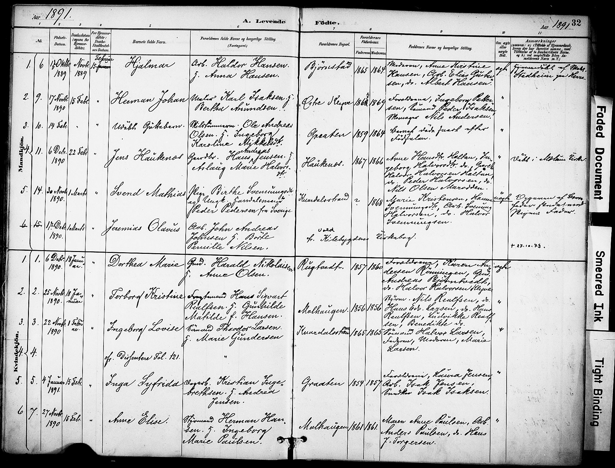 Solum kirkebøker, SAKO/A-306/F/Fa/L0010: Parish register (official) no. I 10, 1888-1898, p. 32