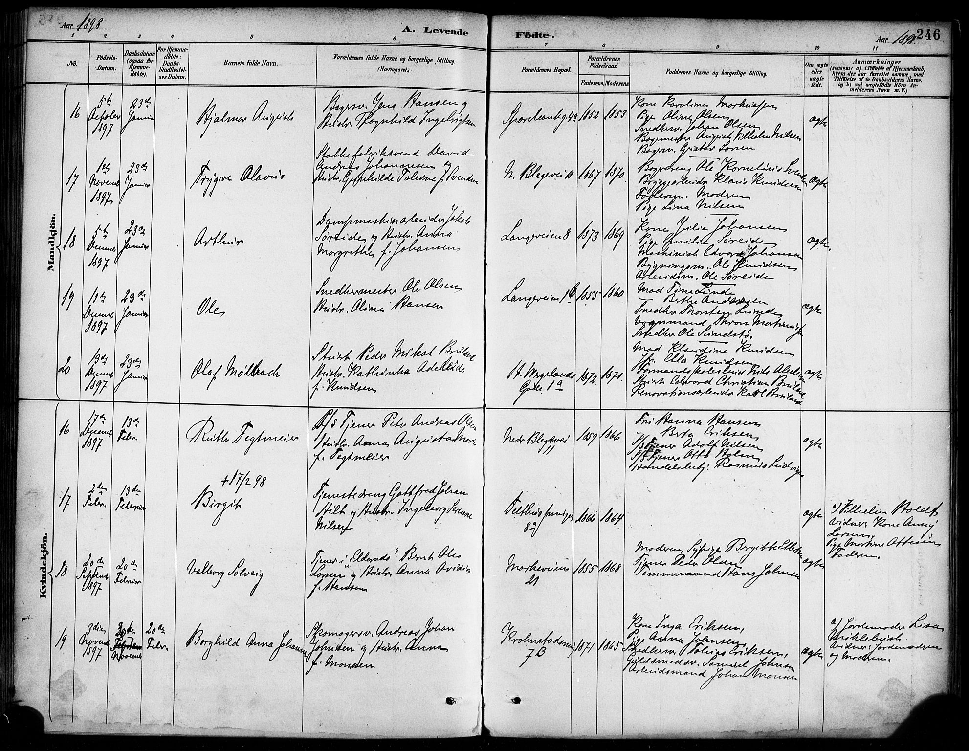 Korskirken sokneprestembete, AV/SAB-A-76101/H/Haa/L0022: Parish register (official) no. B 8, 1889-1899, p. 246