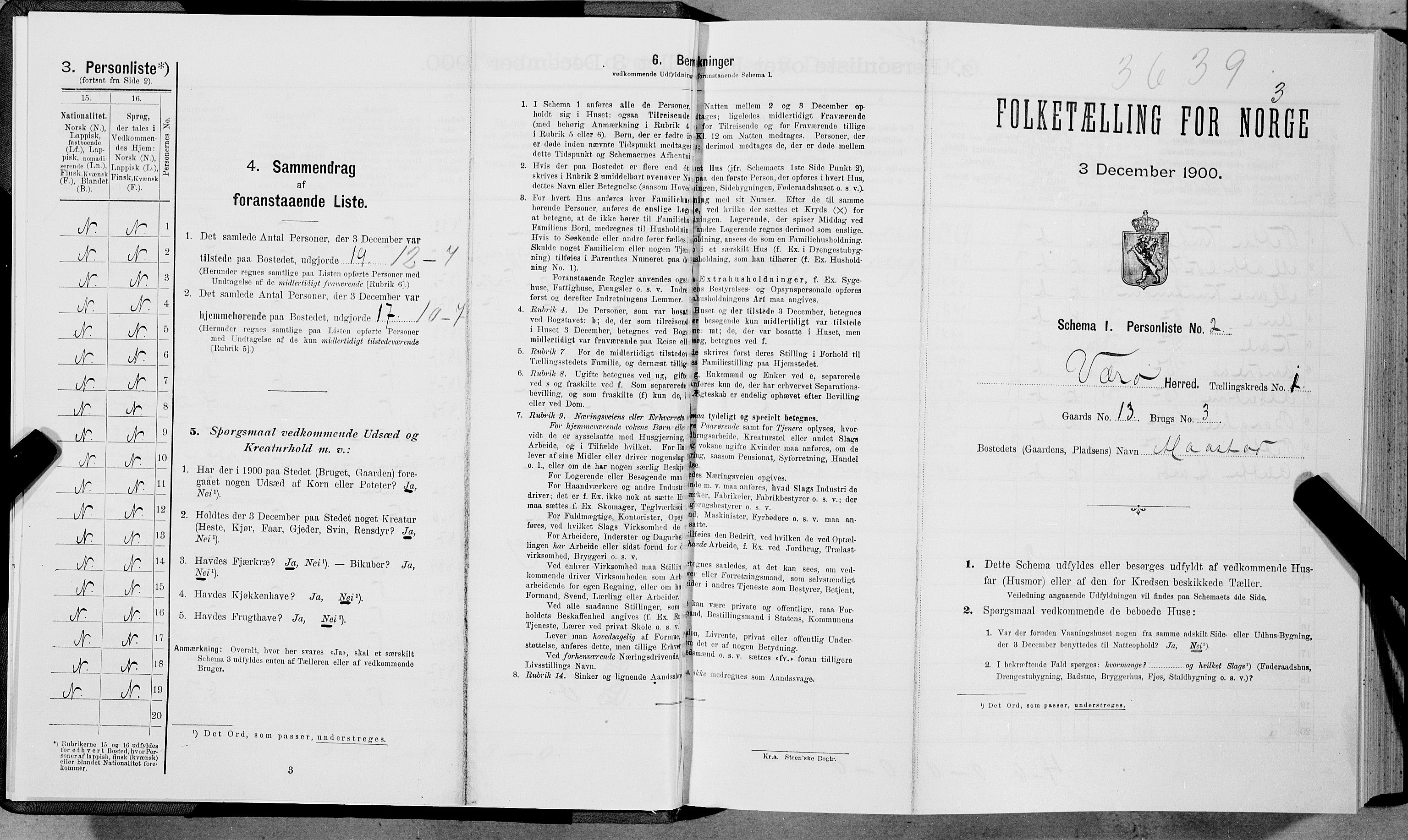 SAT, 1900 census for Værøy, 1900, p. 12