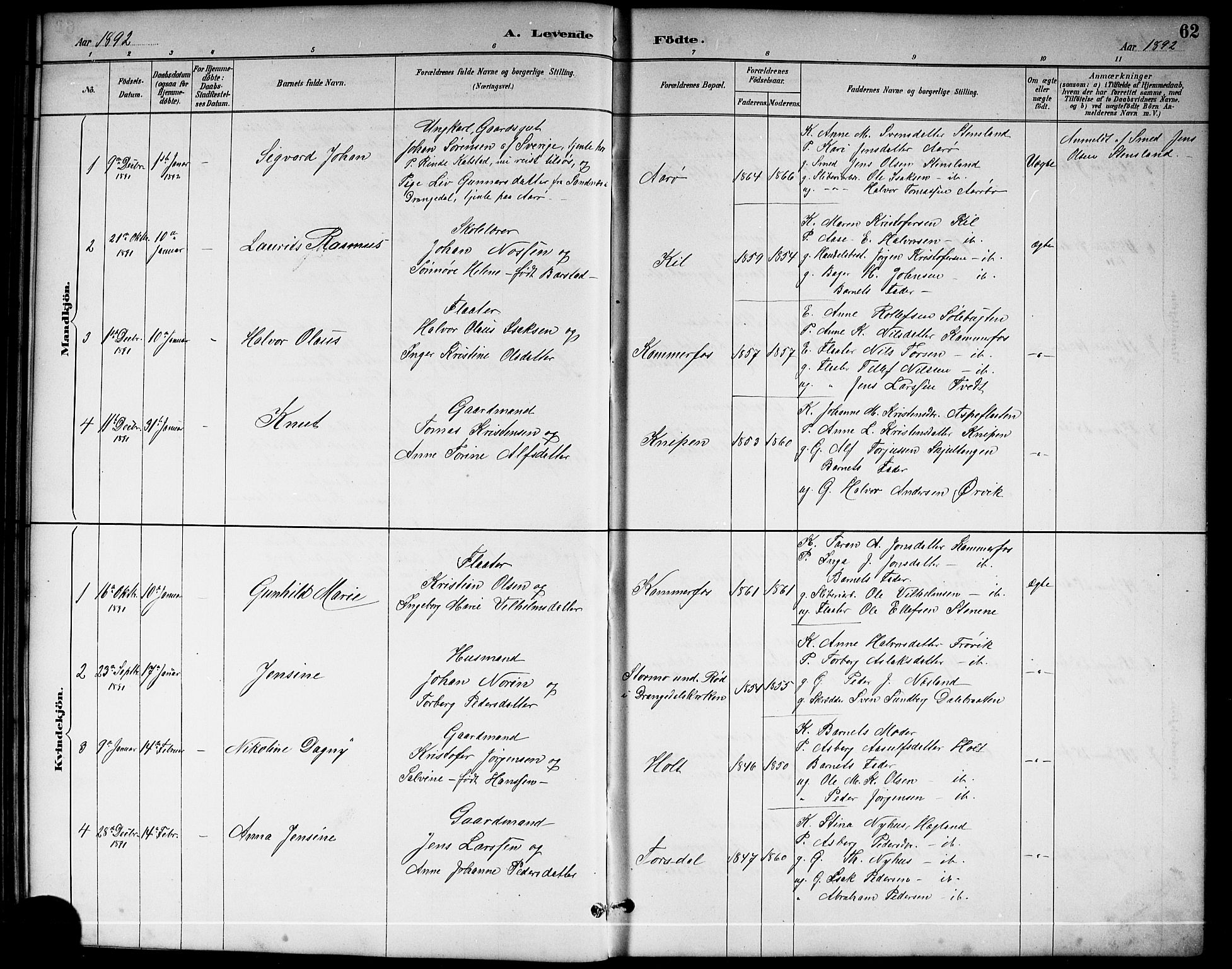 Sannidal kirkebøker, SAKO/A-296/G/Ga/L0003: Parish register (copy) no. 3, 1887-1922, p. 62