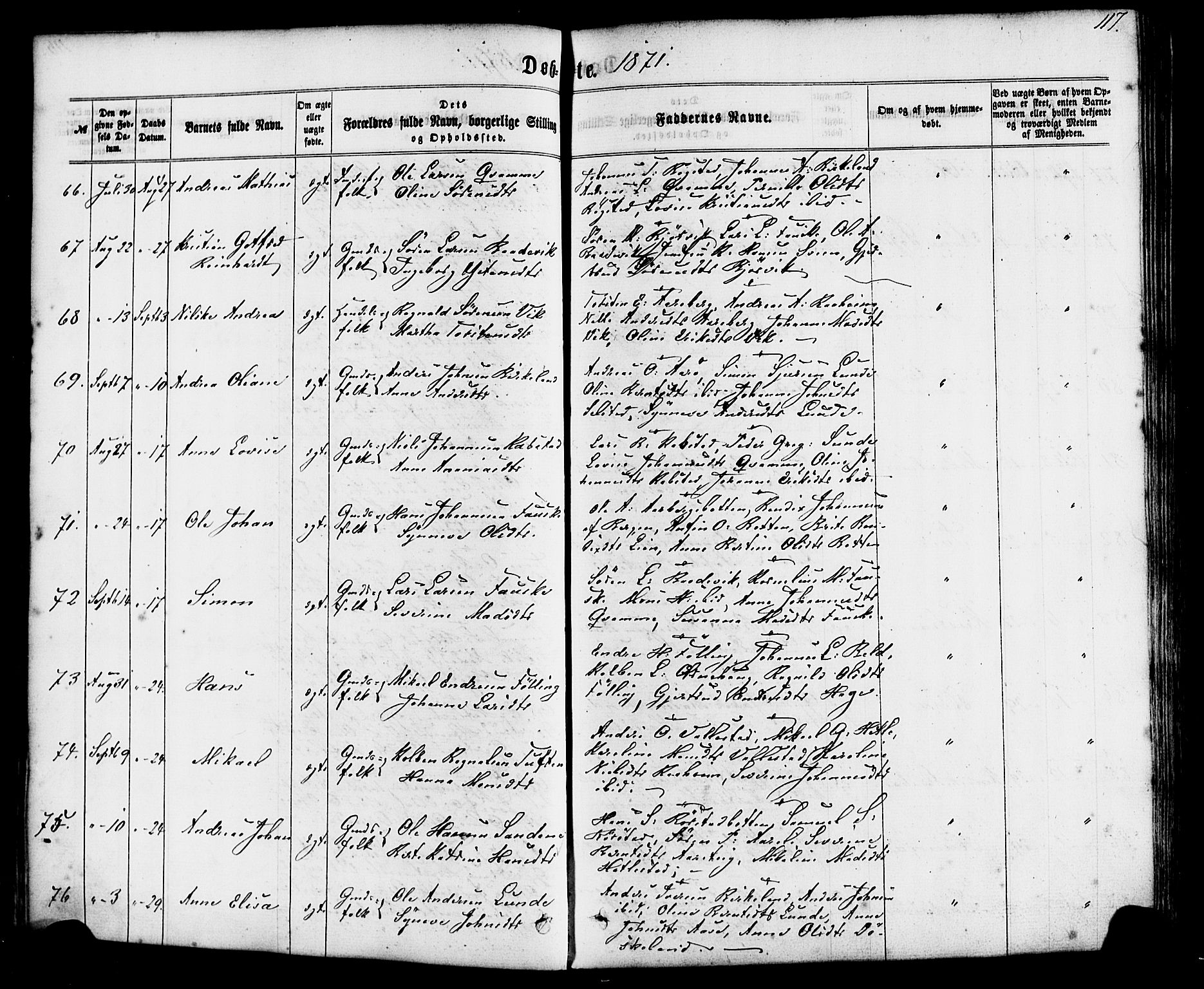 Gaular sokneprestembete, AV/SAB-A-80001/H/Haa: Parish register (official) no. A 5, 1860-1881, p. 117