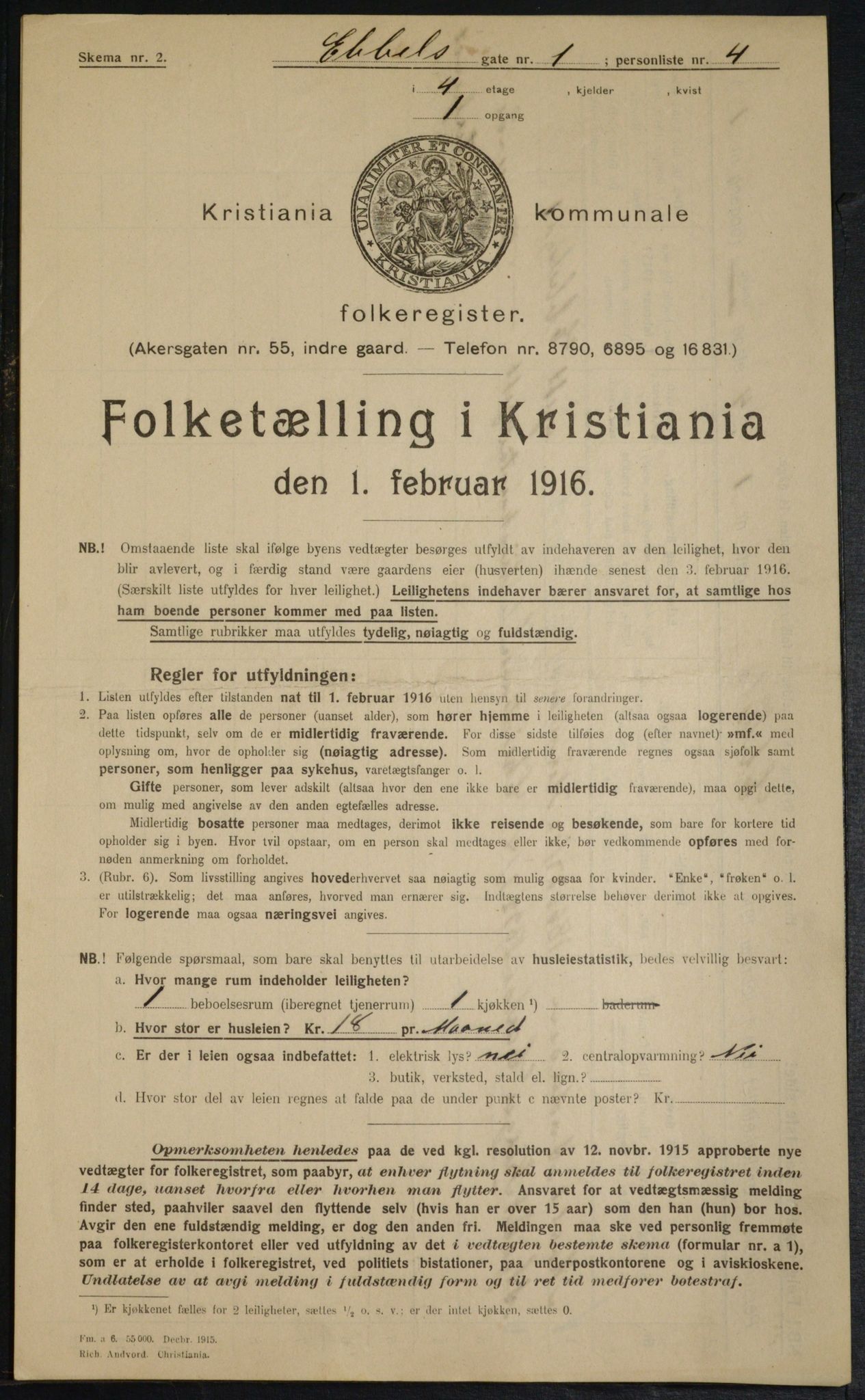 OBA, Municipal Census 1916 for Kristiania, 1916, p. 18196